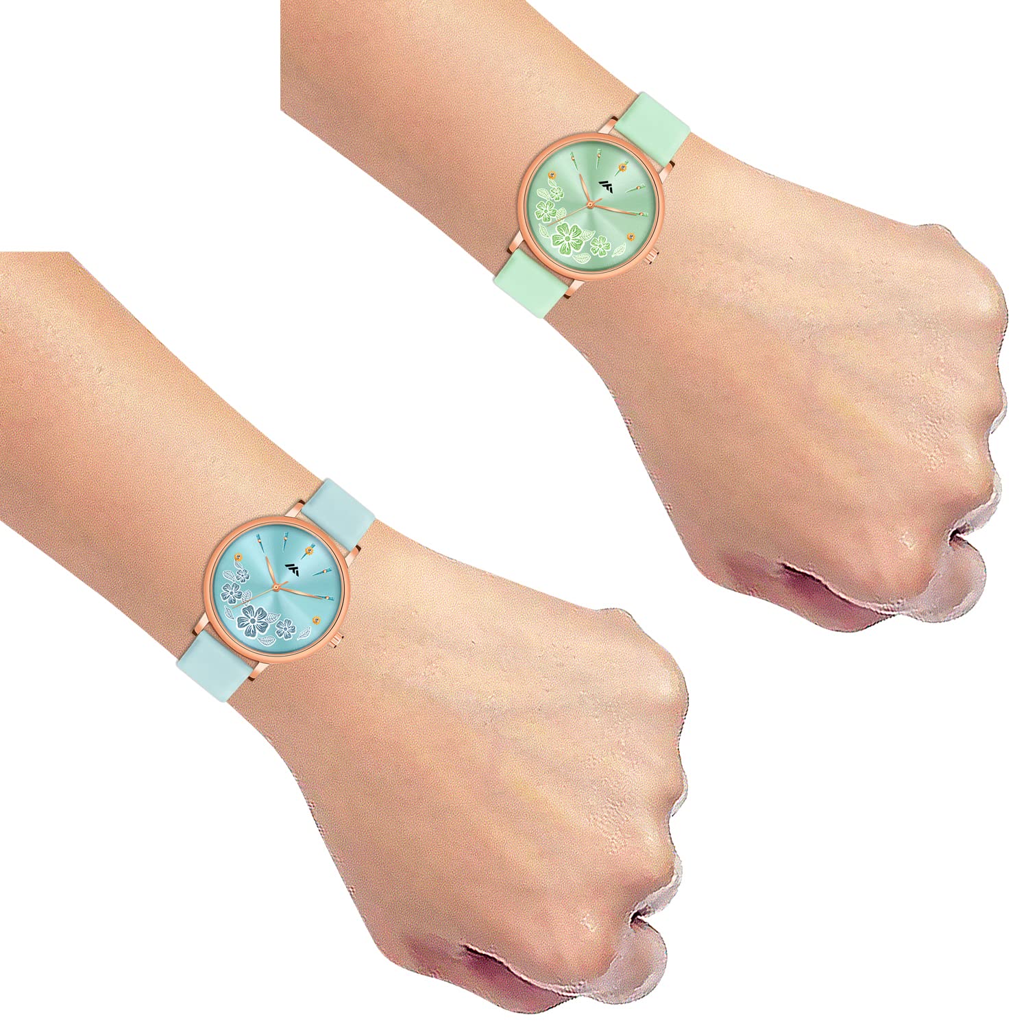 Stylish CLOUDWOOD Multicolor Analog Floral Wrist Watches for Women & Girls - Pack of 2 (MT517-520) | Perfect for Casual Wear, Office & Gift Giving