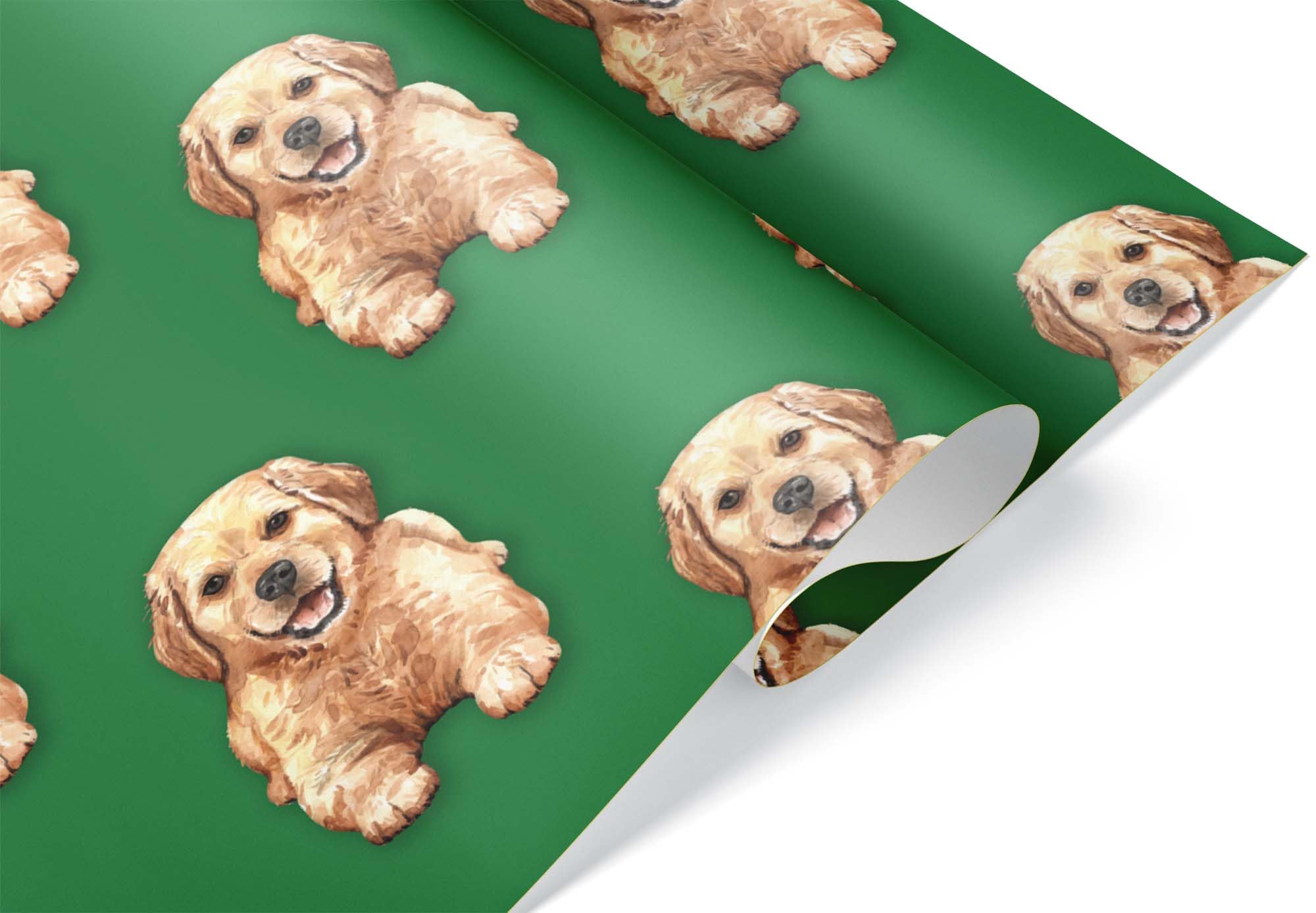 Premium Green Watercolor Puppy Golden Retriever Gift Wrap - 20x30 Inch Christmas Birthday Party Wrapping Paper for Dog Lovers, Pet Gifts & Holiday Decorations - Perfect for Present Wrapping, Craft Projects & Festive Party Decor
