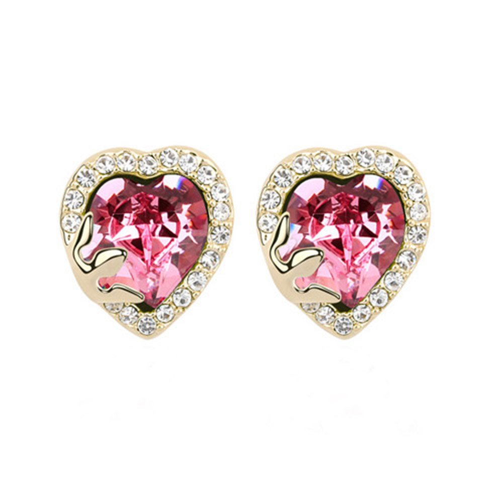 Rose Gold Plated Heart Shaped AAA Swarovski Pink Crystal Earrings for Women - Perfect for Valentine's Day, Anniversaries, and Romantic Occasions