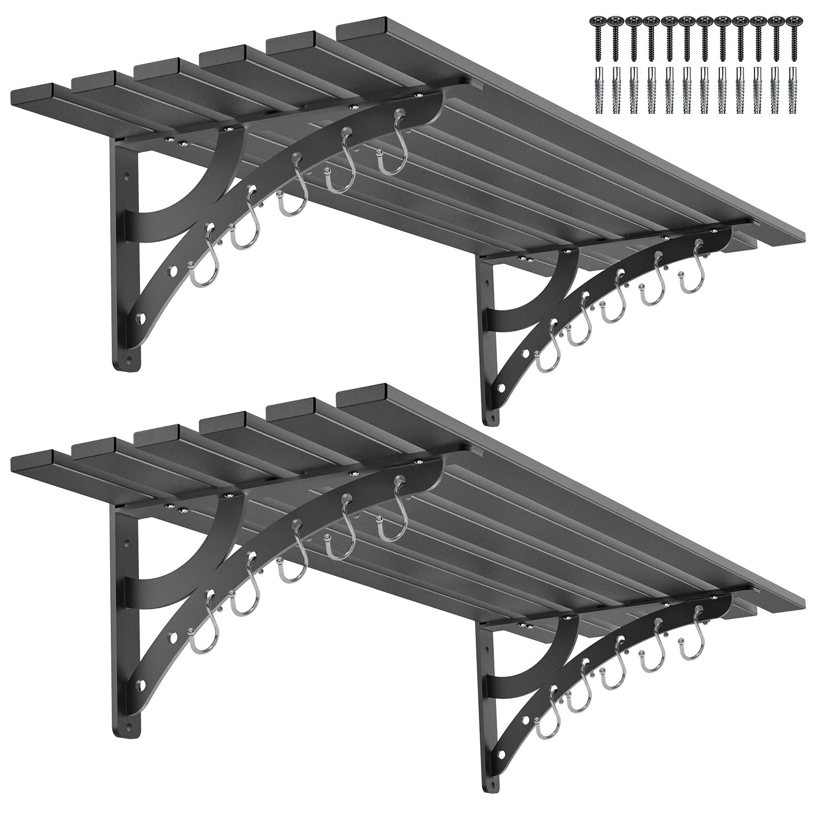 Dolibest Heavy Duty Wall Mount Garage Shelves (1.3X3.2ft) - 2 Pack Black Metal Floating Wall Shelves with 10 S-Hooks, 550 lbs Capacity - Sturdy Storage Rack for Tools, Equipment & Garage Organization - Perfect for Workshop, Garage, Basement & Home Storage