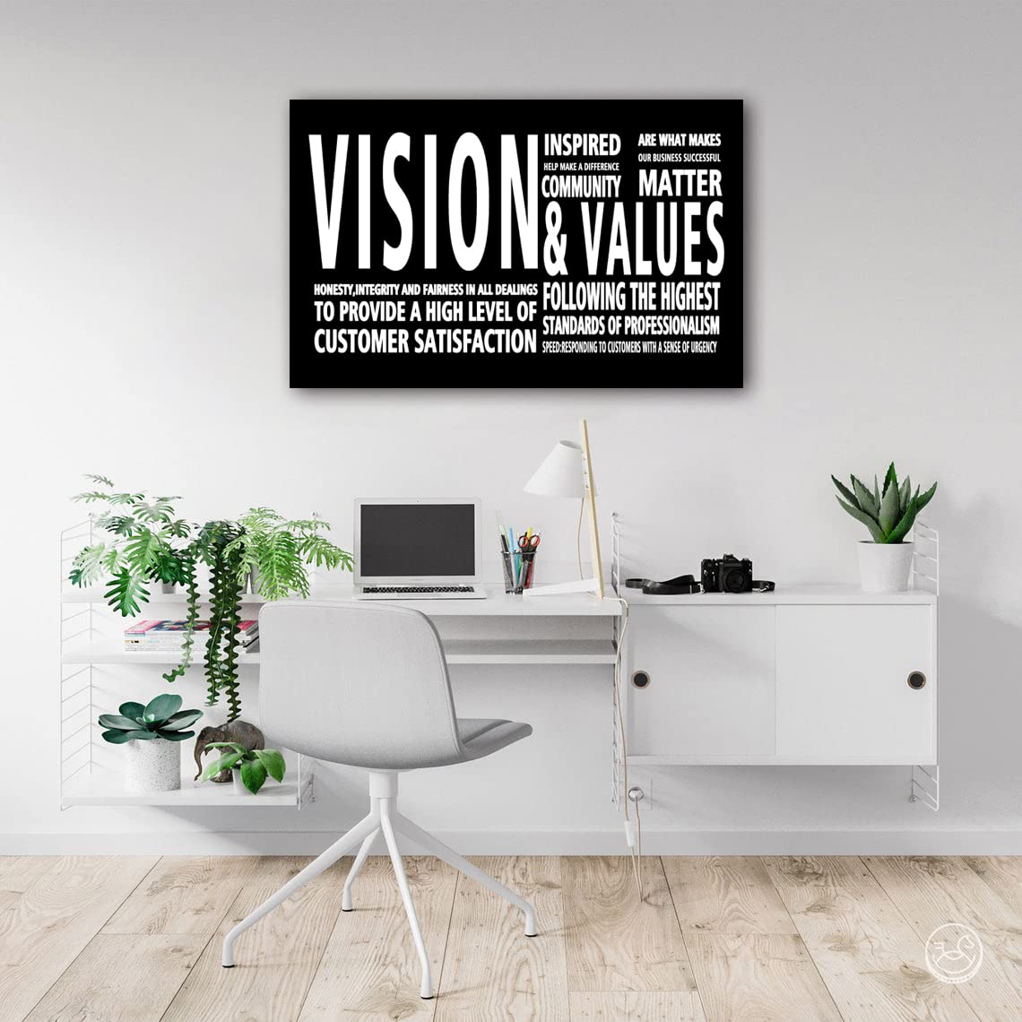 Vision & Values Motivational Office Wall Art - Inspirational Business Quotes Canvas Painting for Modern Workspace, Large Framed Decor Easy to Hang - Perfect for Office, Conference Room & Home Office Decor