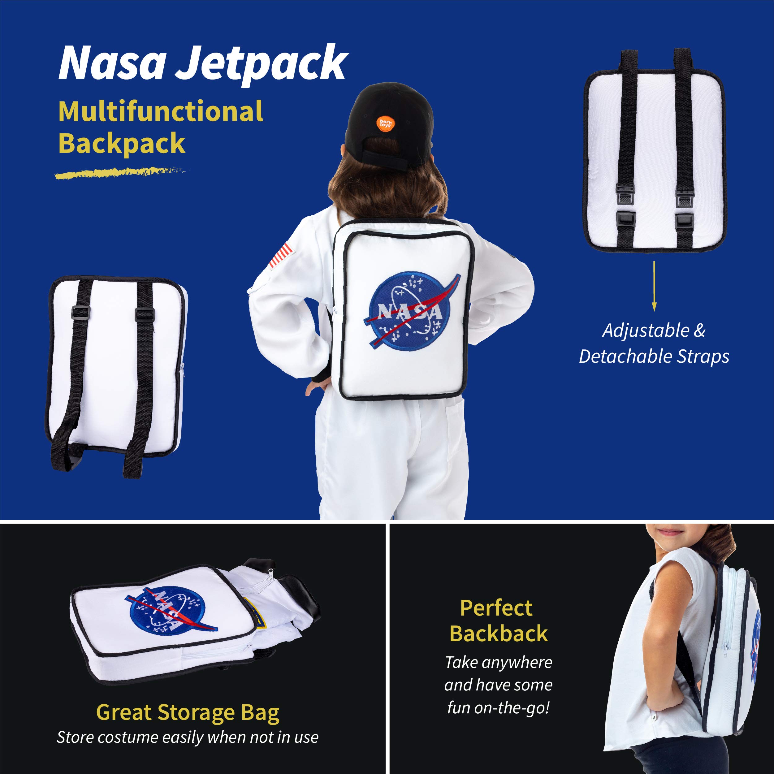 Born Toys Astronaut Costume for Kids Ages 3-7 | Washable Pretend Play Dress Up Outfit for Toddlers & Preschoolers - Perfect for Space-Themed Parties, Halloween & Imaginative Play