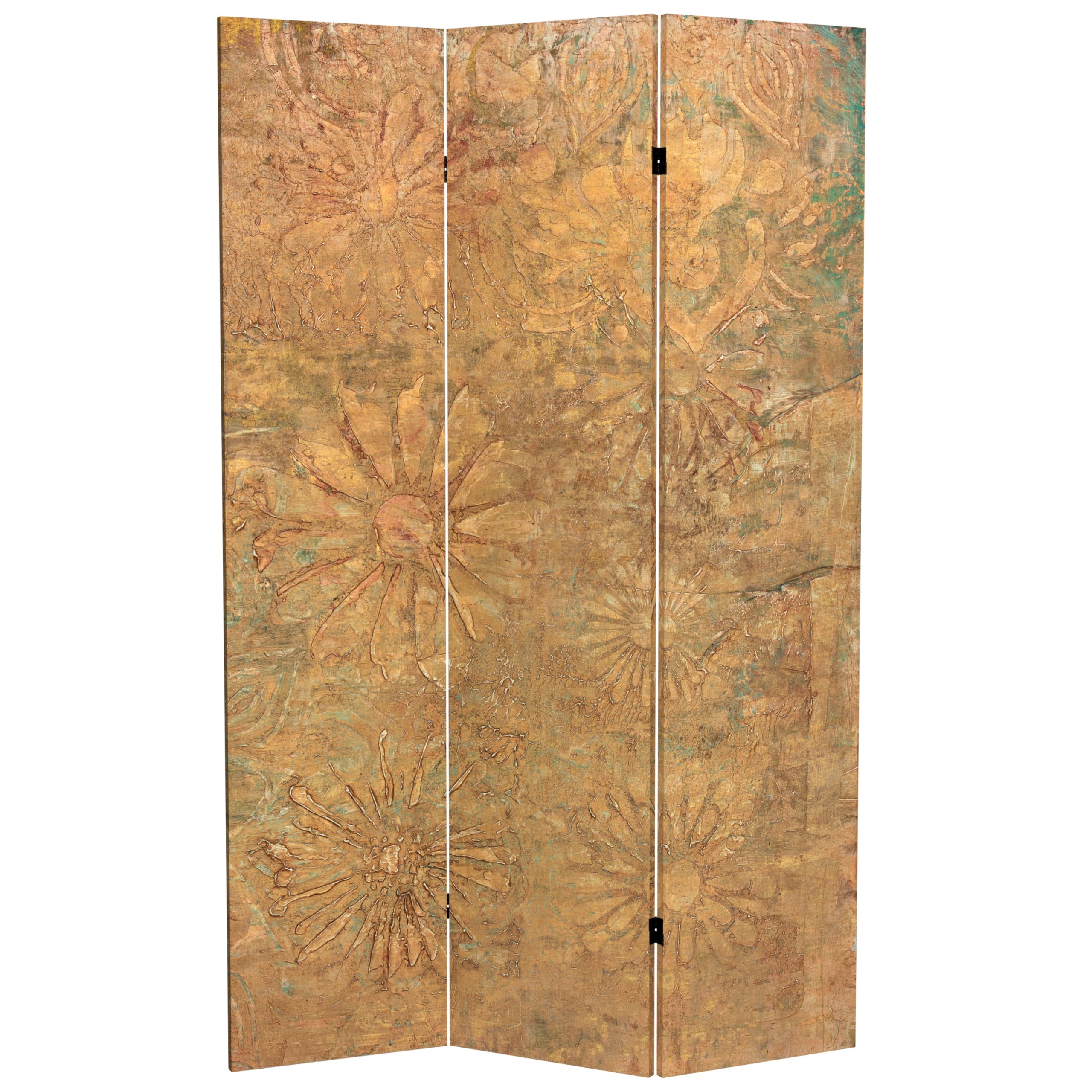 6 ft Tall Red Lantern Radiant Reflections Canvas Room Divider with Gilded Flowers - Asian Inspired Home Decor for Living Room, Bedroom & Office Partition