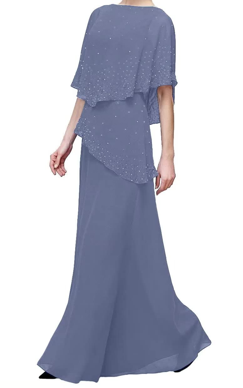 Elegant Light Steel Blue Beaded Cape Mother of The Bride Dress for Wedding, Formal Evening Party - Plus Size Special Occasion Gown for Maternity, Church Ceremony & Holiday Events