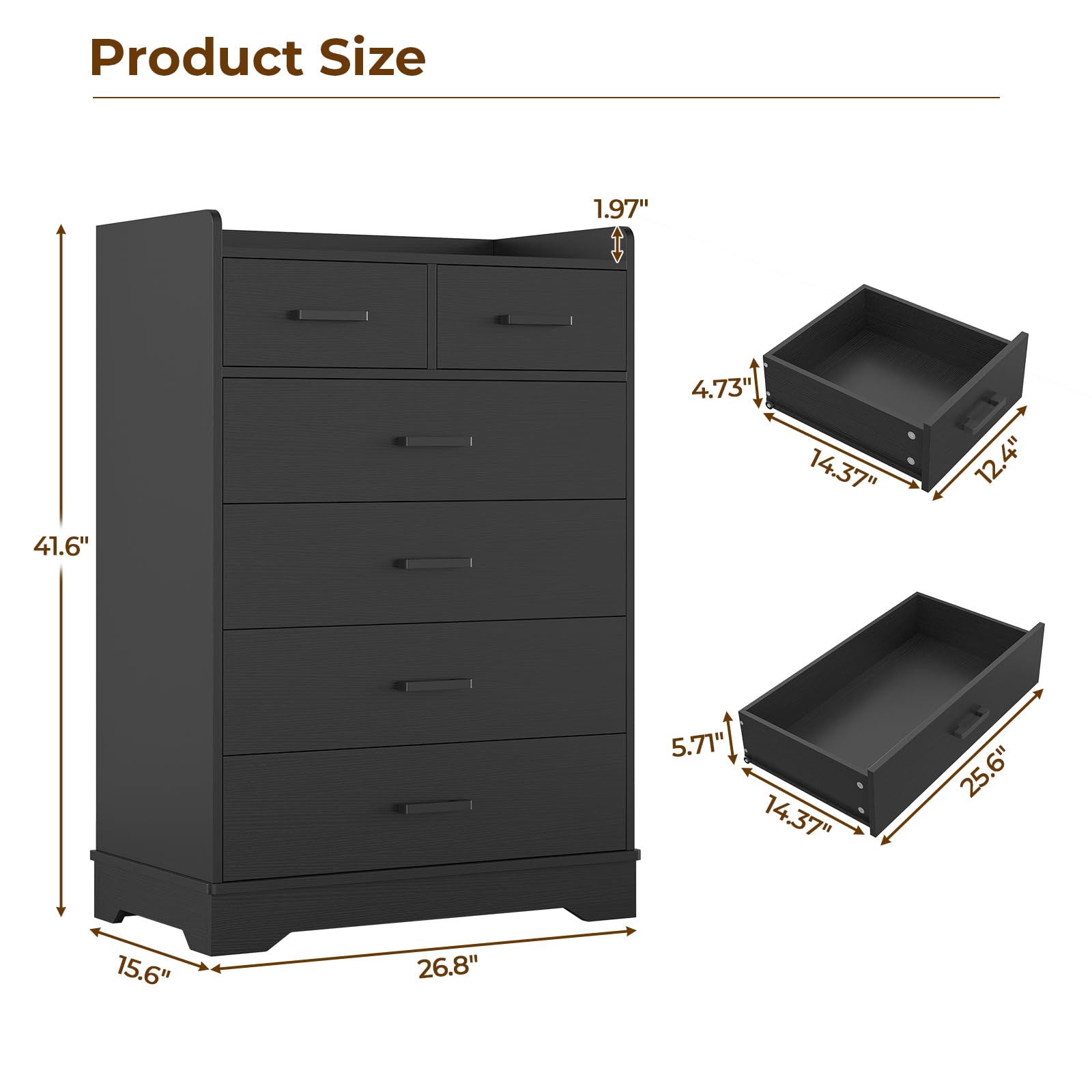 Hasuit Black 6 Drawer Dresser - Solid Wood Storage Chest with Large Capacity, Vertical Clothing Organizer for Bedroom, Hallway & Entryway | Perfect for Small Space Organization & Home Decor