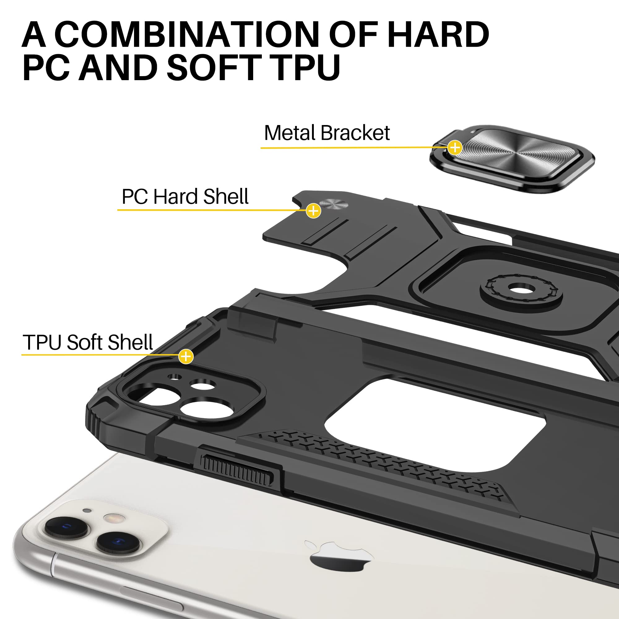 Vakoo Shockproof Heavy Duty iPhone 11 Case with Kickstand - Black | Protective Cover for iPhone 11 | Perfect for Outdoor Activities, Work & Travel