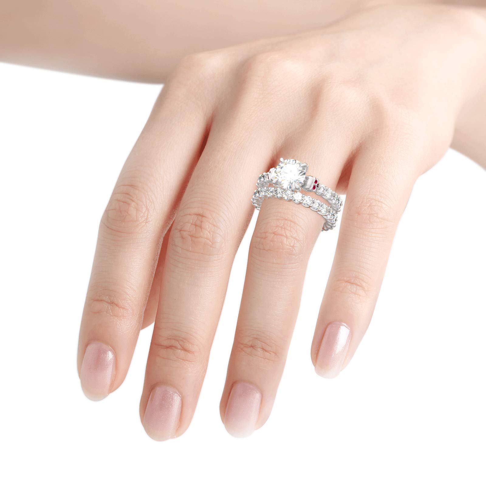Jeulia 9 Carat Sterling Silver Eternity Stacking Skull Rings for Women - Bridal Ring Set with Round Cut Gemstones, Perfect for Engagement, Anniversary & Promise Gifts (Includes Jewelry Box) | Ideal for Gothic Weddings, Valentine's Day & Alternative Fashion Accessories