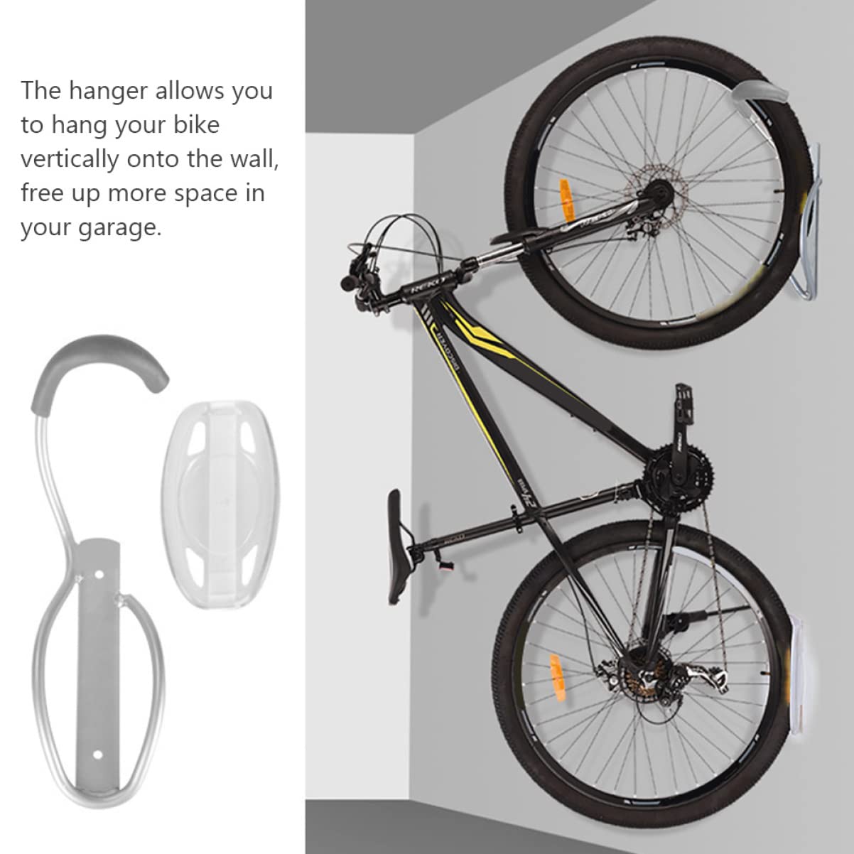 BELLIFFY Heavy Duty Wall Mounted Bike Hanger - Space Saving Garage Storage Rack with Sturdy Iron Frame & Silicone Hooks - Perfect for Organizing Bikes, Sports Gear & Tools in Garage, Basement or Shed