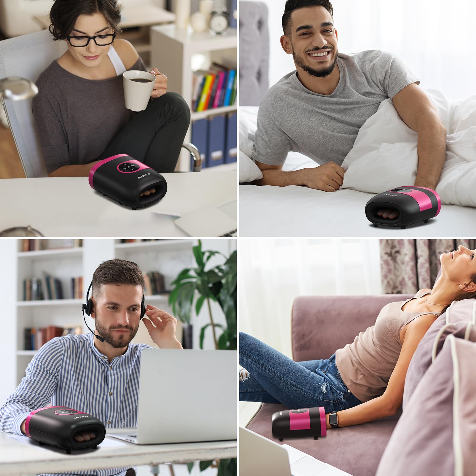 QUINEAR Cordless Hand Massager with Heat & Compression - Relief for Arthritis, Carpal Tunnel & Stiff Joints - Perfect Gift for Women & Men - FSA/HSA Eligible (Pink) - Ideal for Office Workers, Seniors & Pain Relief at Home