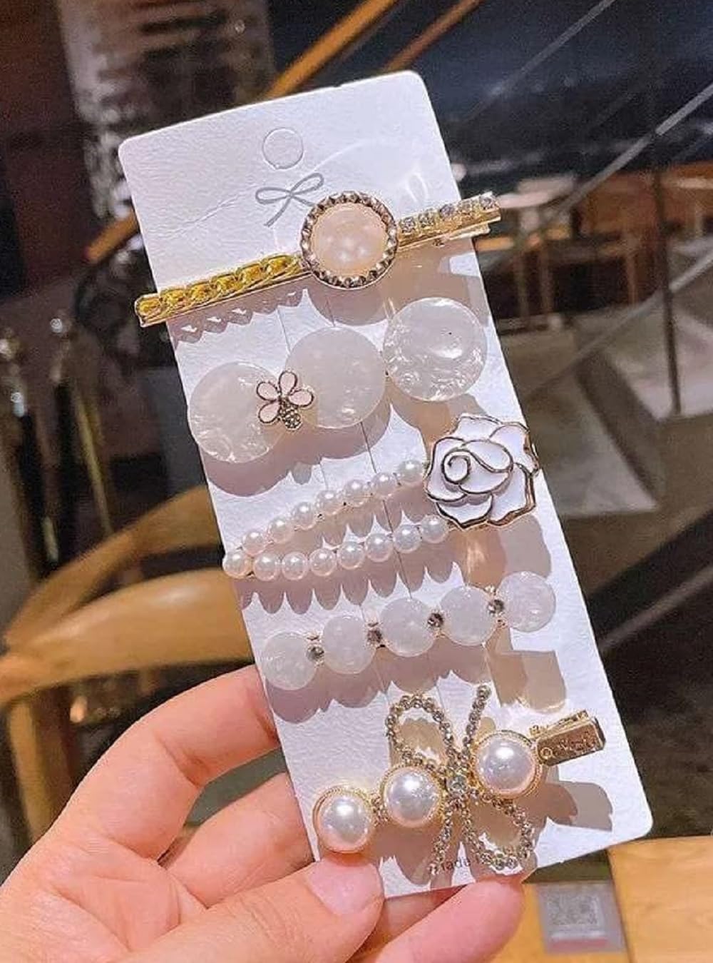 Stylish Geometric Hollow Metal Hair Clips for Women - 5-Pack Pearl Barrettes Set (White) | Korean Hair Pins for Girls & Women | Perfect for School, Work, Parties & Everyday Hairstyling