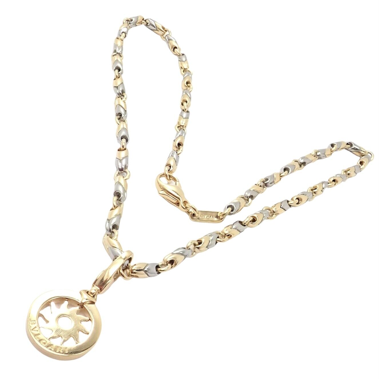 Authentic Bulgari Tondo Sun 18k Yellow Gold Pendant with 18k/Stainless Steel Chain Necklace - Luxury Jewelry Gift for Women, Perfect for Parties & Special Occasions