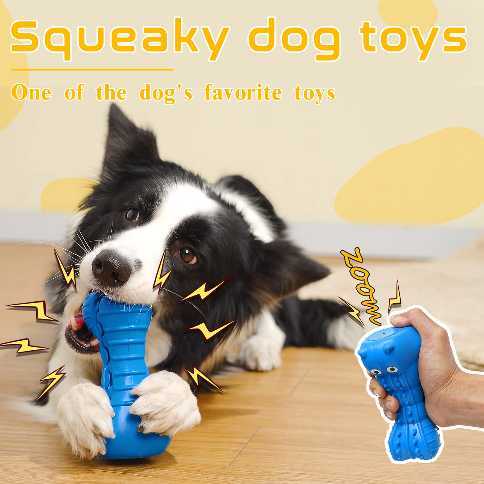 **Rmolitty Indestructible Squeaky Dog Toys for Aggressive Chewers - Durable Natural Rubber Chew Toys for Large & Medium Breed Dogs - Non-Toxic, Tough & Long-Lasting (Hippo-Blue) - Perfect for Playtime, Training & Teething Relief**