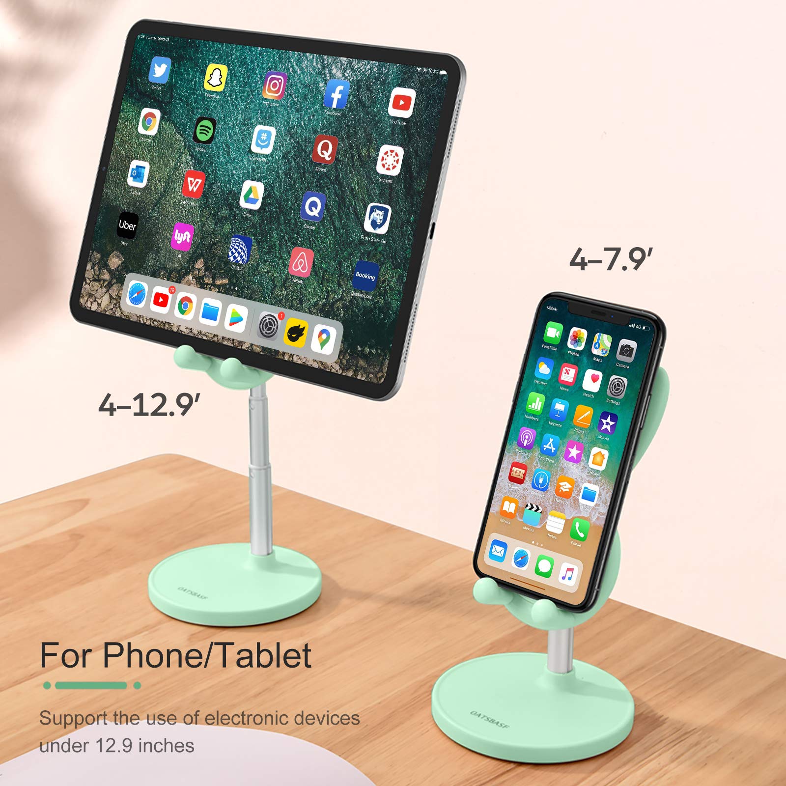 Adjustable Rabbit Phone Stand Holder for Desk - Height & Angle Adjustable, Compatible with All Smartphones & Tablets 4-10 Inches (Green) - Perfect for Home Office, Bedside, Kitchen Counter & Video Calls