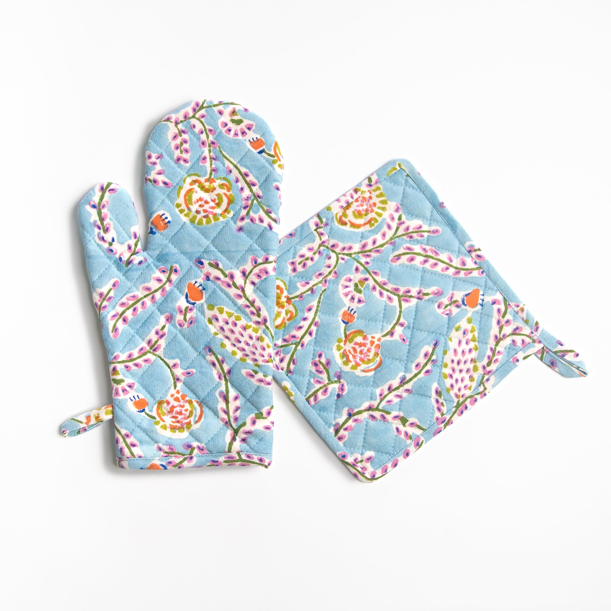 Premium Heat-Resistant Sky Blue Dahlia Climbing Oven Mitt Set - Perfect for Baking, Grilling, and Kitchen Safety