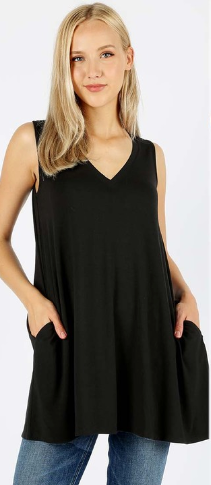 Women's V-Neck Tank Top with Pockets - Soft Breathable Casual Sleeveless Shirt for Summer, Workout, Yoga, and Everyday Wear