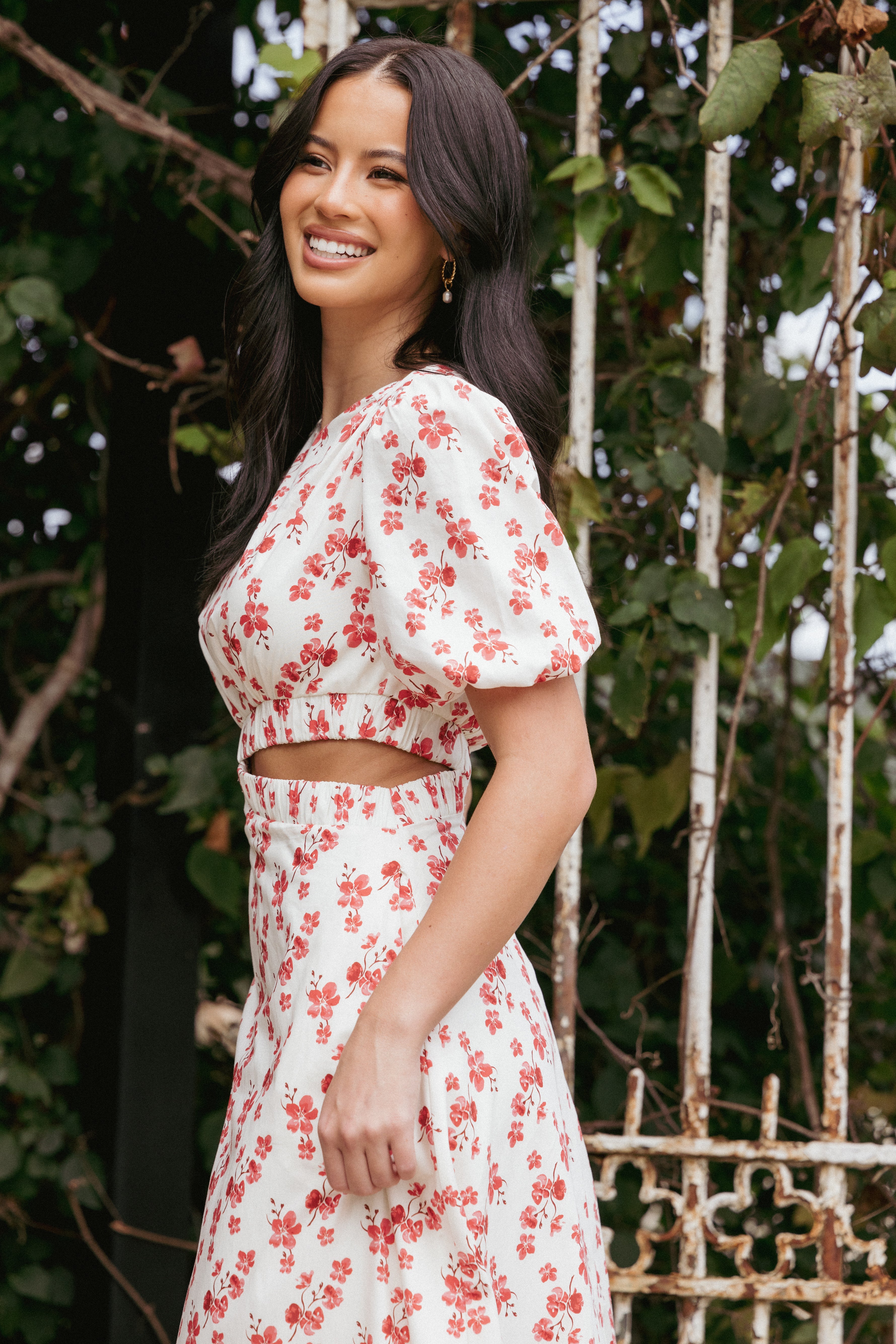 Aminah Women's Floral Puff Sleeve Dress - Elegant Red Summer Dress for Party, Wedding & Date Night