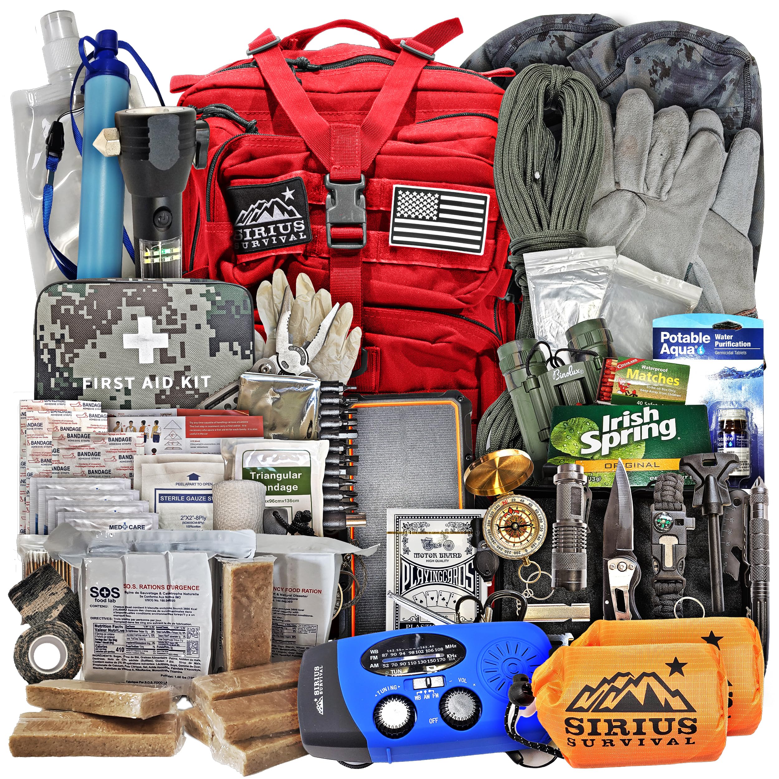 Sirius 72-Hour Emergency Survival Kit for 2 People - 50L Tactical Bug Out Bag with Essential Gear | Premium Pre-Packed Go Bag for Camping, Hiking & Disaster Preparedness