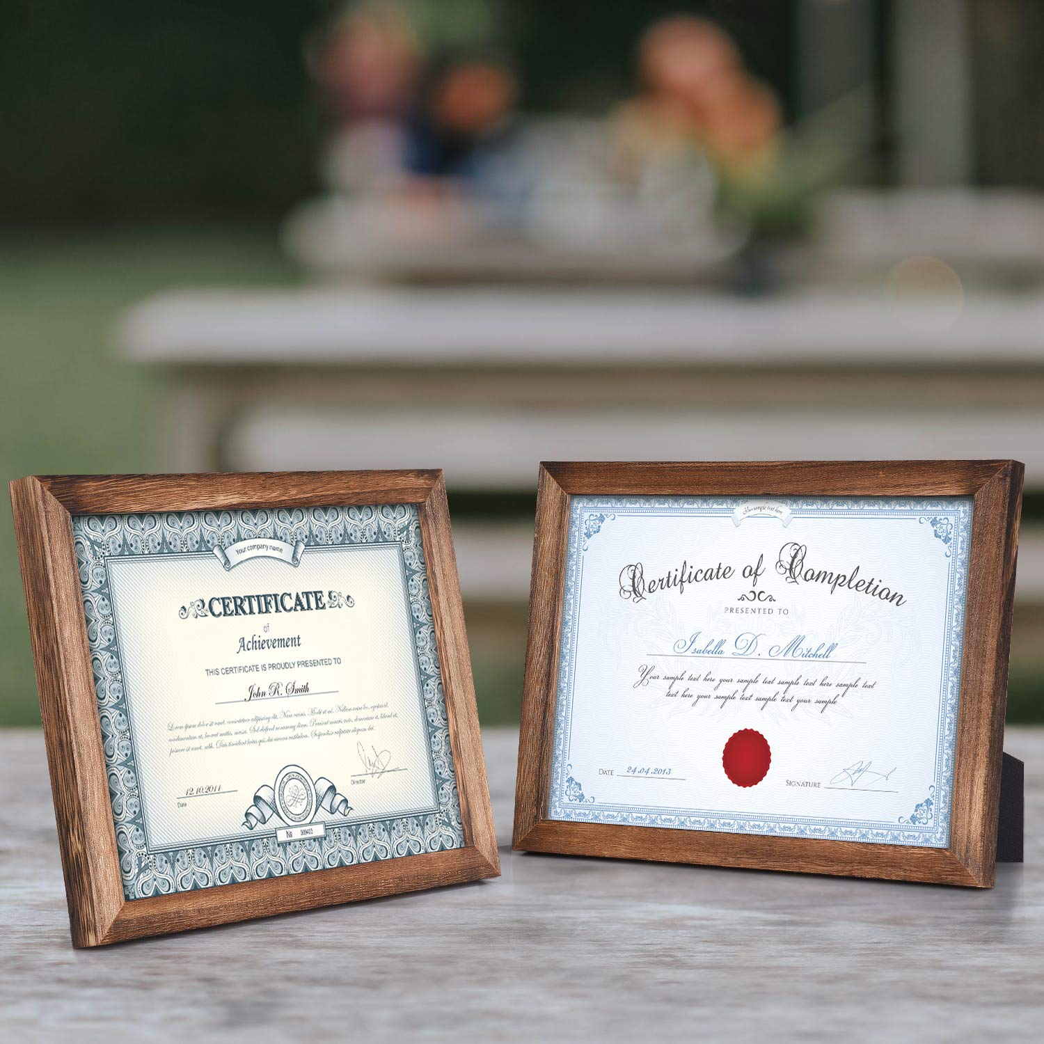 8.5x11 Diploma Frames - Rustic Wood Certificate Frames with HD Glass for Wall or Tabletop Display - Set of 2 Carbonized Black