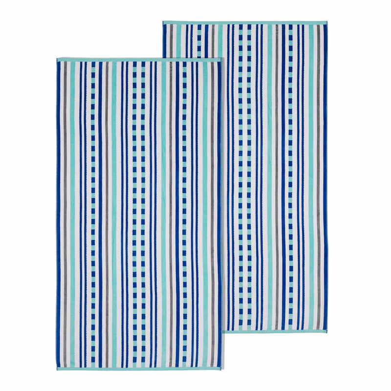 Breathable Striped Cotton Oversized 2-Piece Beach Towel Set - Soft & Absorbent for Pool, Beach, Yoga & Gym