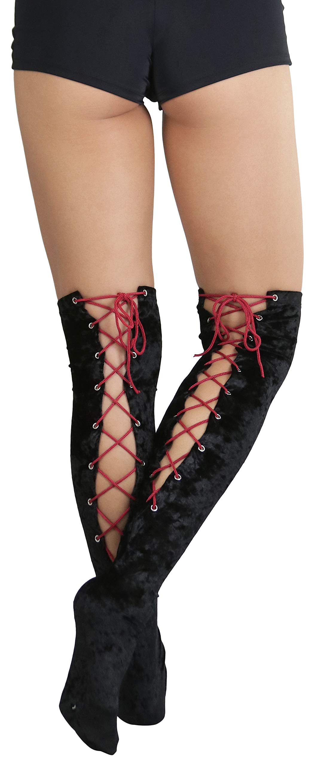 ToBeInStyle Women's Opaque Thigh High Stockings with Lace-Up Backseam - Sexy Unlaced Design for Fashion, Cosplay & Special Occasions