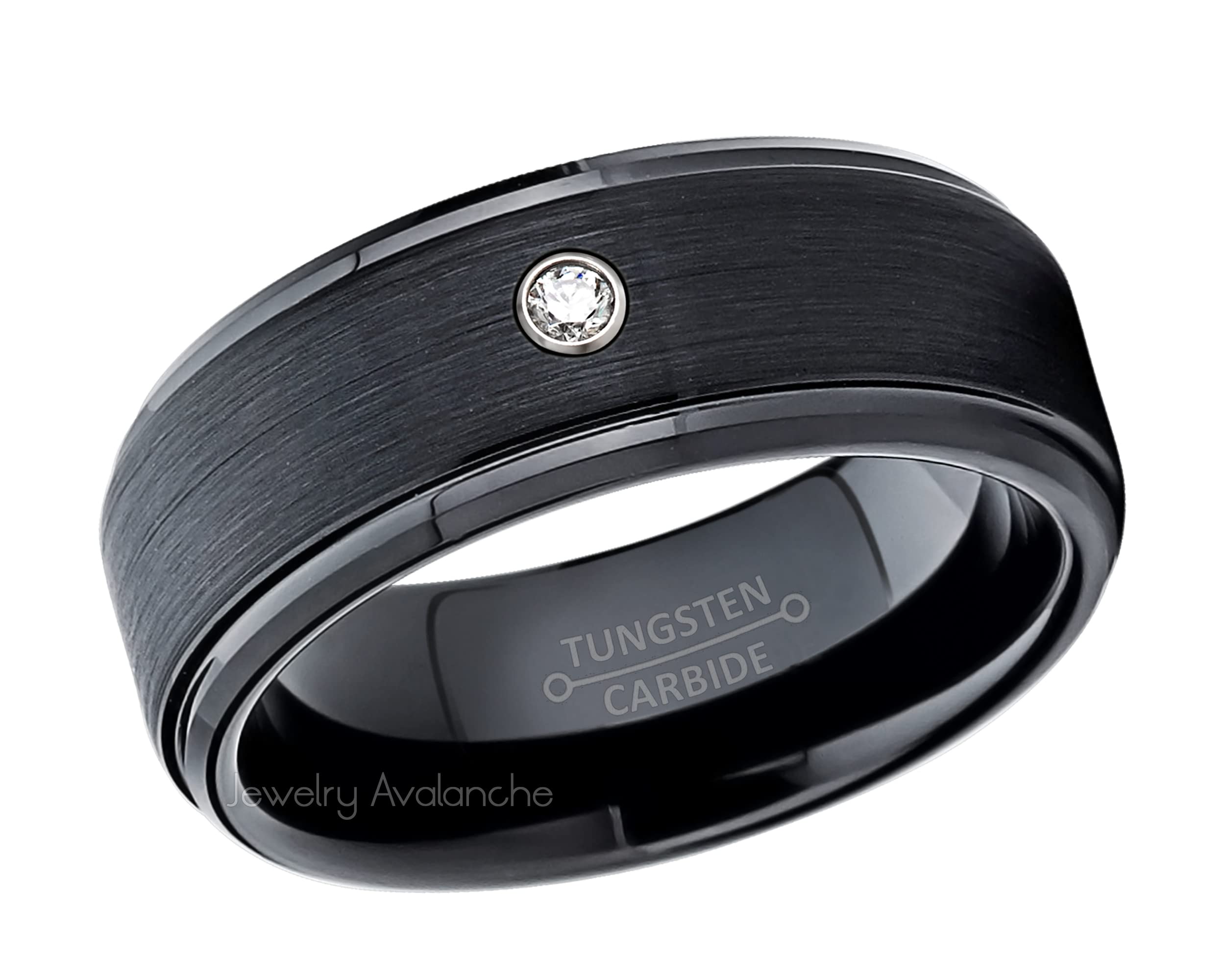 0.07ct Men's Diamond Black Tungsten Carbide Ring - 8mm Comfort Fit Wedding Band for Him, Anniversary & Engagement Jewelry Gift - Perfect for Daily Wear, Special Occasions & Romantic Proposals