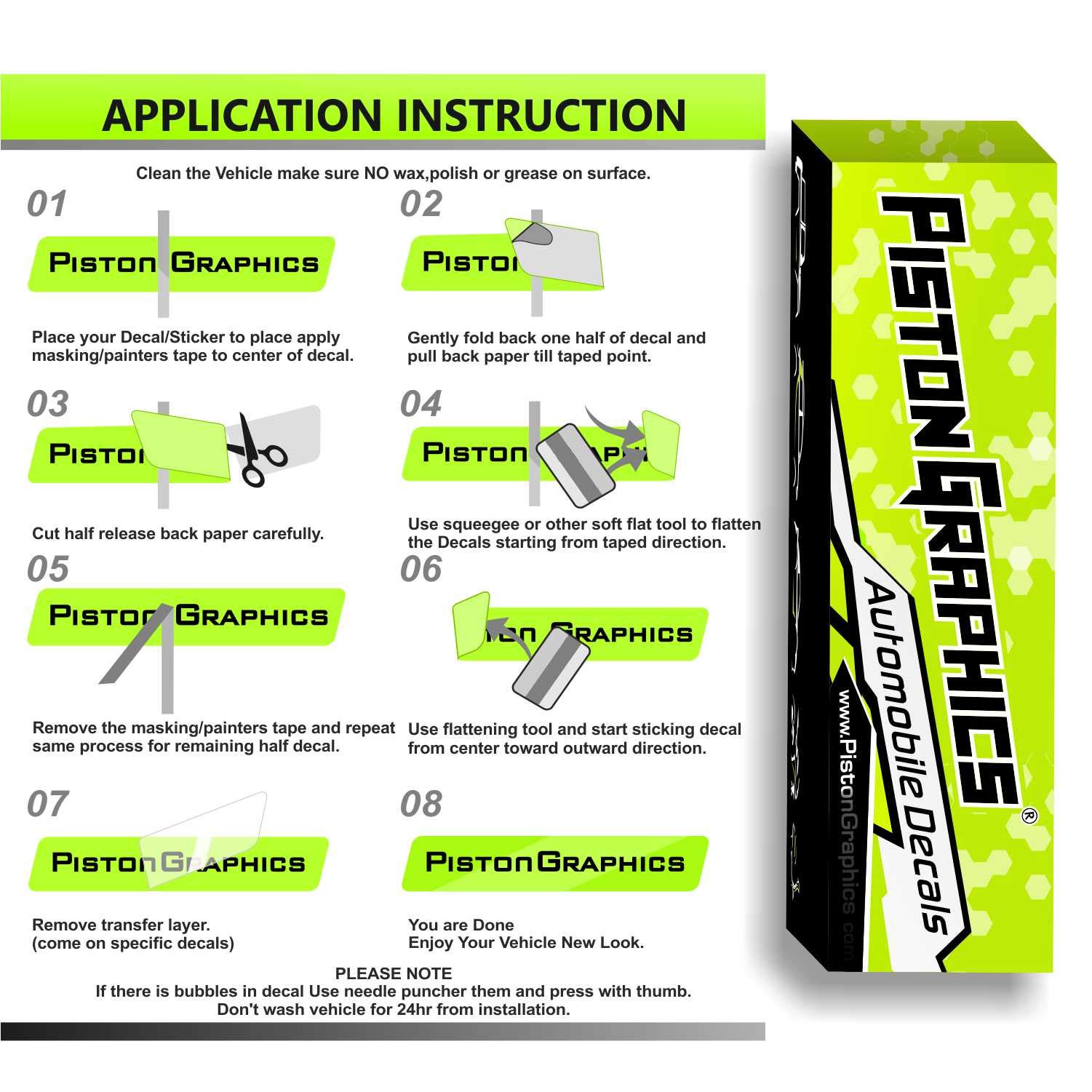Neon Green Piston Graphics Bike Mudguard Stickers - Waterproof Adhesive Vinyl Fender Decals for Mountain & Road Bikes - Perfect for Cycling Enthusiasts & Custom Bike Decor