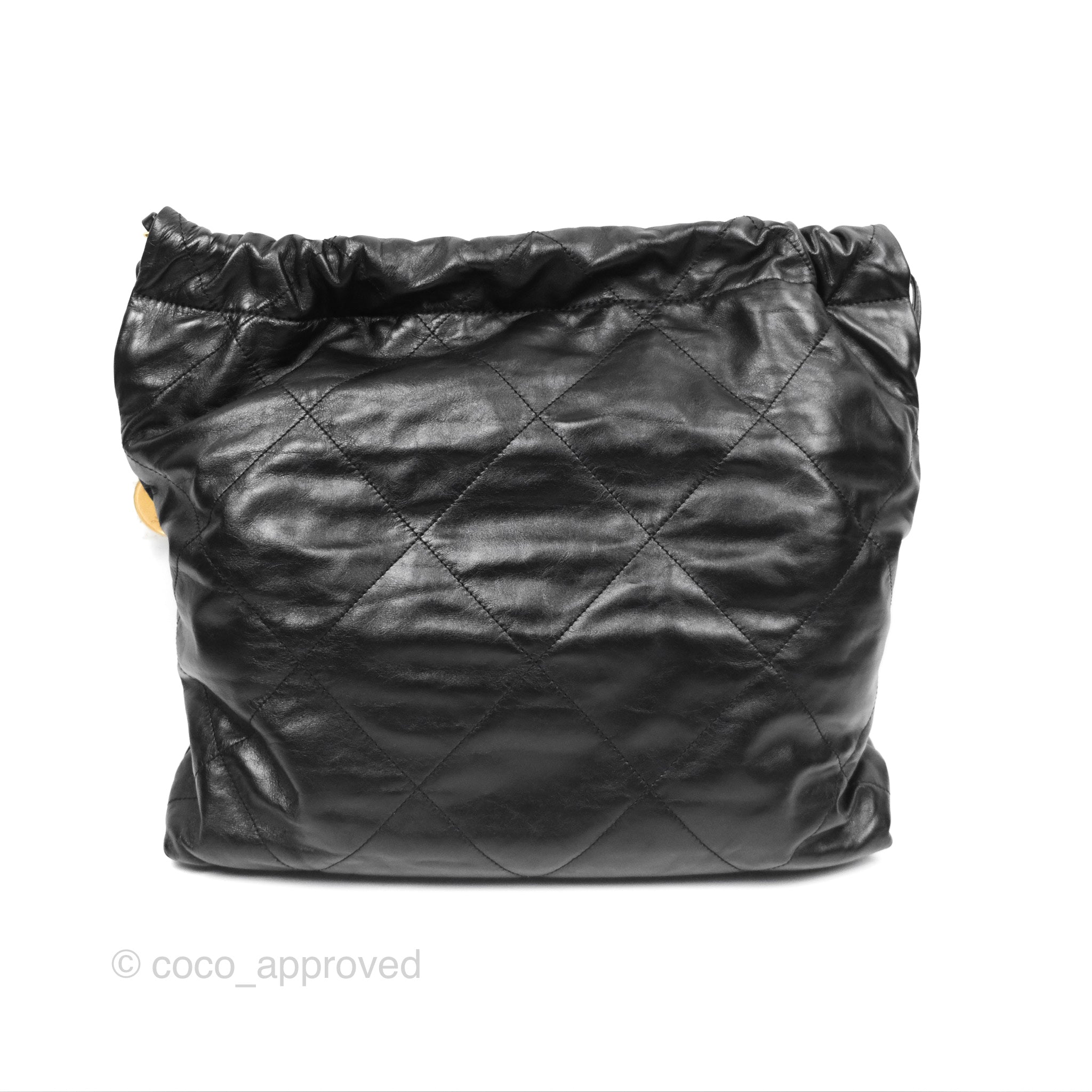 Chanel 22 Medium Black Crumpled Calfskin Leather Shoulder Bag with Aged Gold Hardware - Luxury Handbag for Women, Perfect for Work, Travel & Evening Events