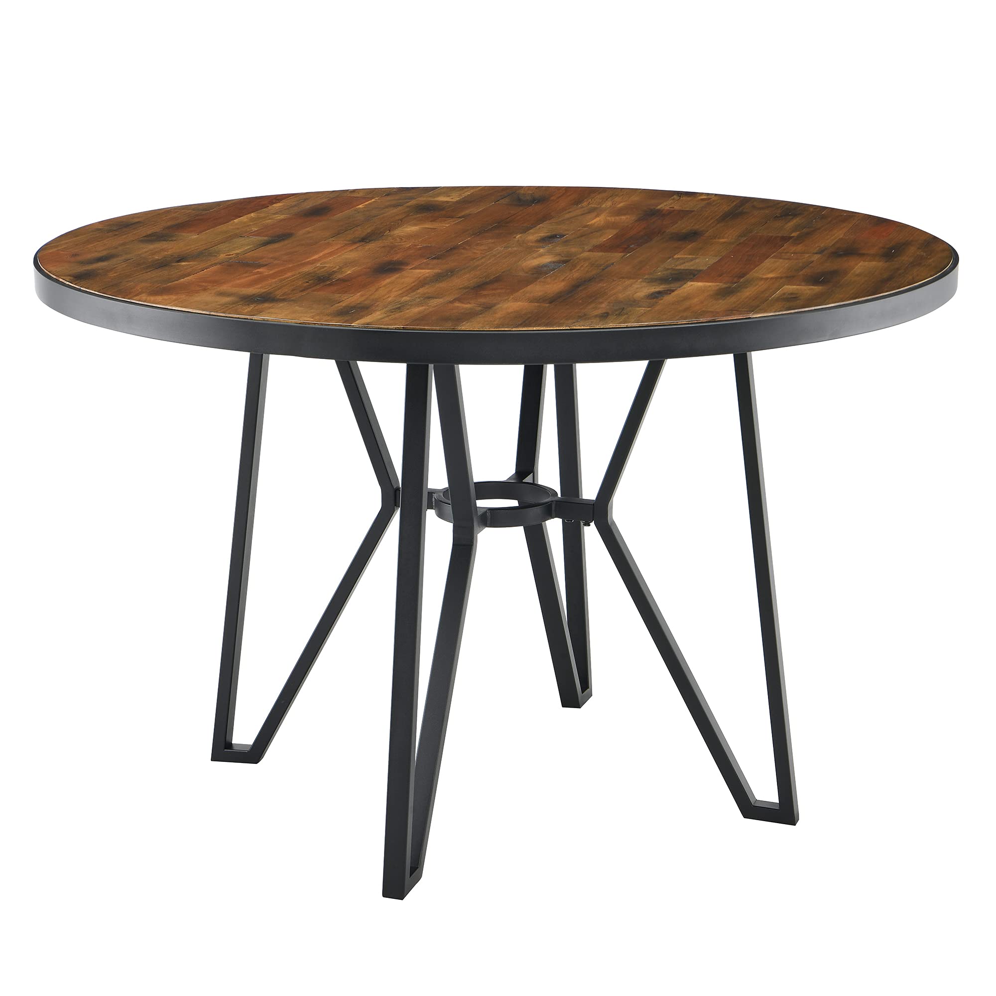 Solid Wood Round Dining Table 48 Inch - Mid Century Modern Kitchen Table with Cross Metal Legs - Rustic Brown Coffee Table for 4-6 Chairs - Easy Assembly for Living Room, Dining Room & Kitchen - Perfect for Family Gatherings & Dinner Parties (YCZ2012-48RC)