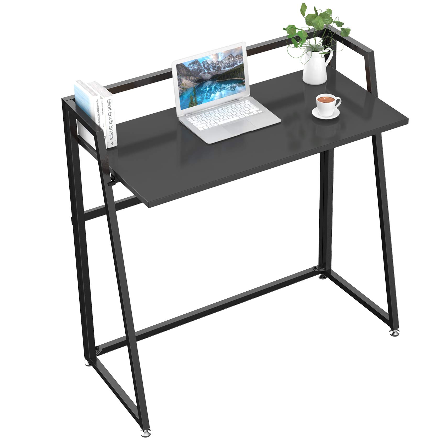 33 Inch Small Folding Computer Desk - No Assembly Wooden Foldable Desk for Home Office, Student Study & Crafting | Portable Workstation for Teens, Small Spaces & Dorm Rooms (Black)
