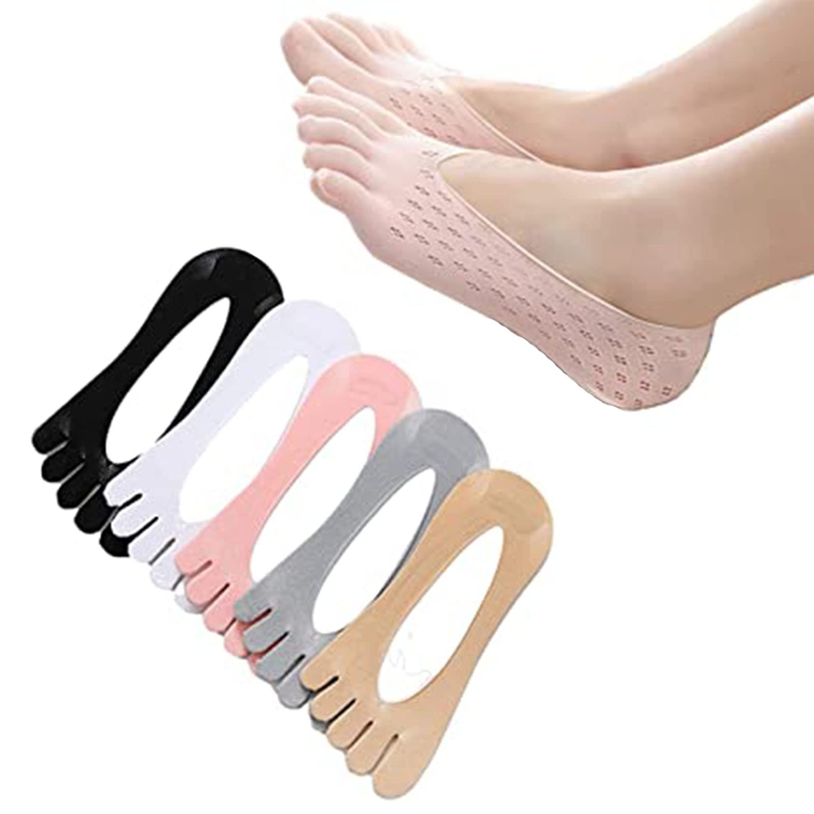 5 Pairs Orthopedic Compression Socks for Women & Men - No Show Five Toe Socks with Breathable Split Toe Design - Ideal for Running, Hiking, Travel & Diabetic Foot Care