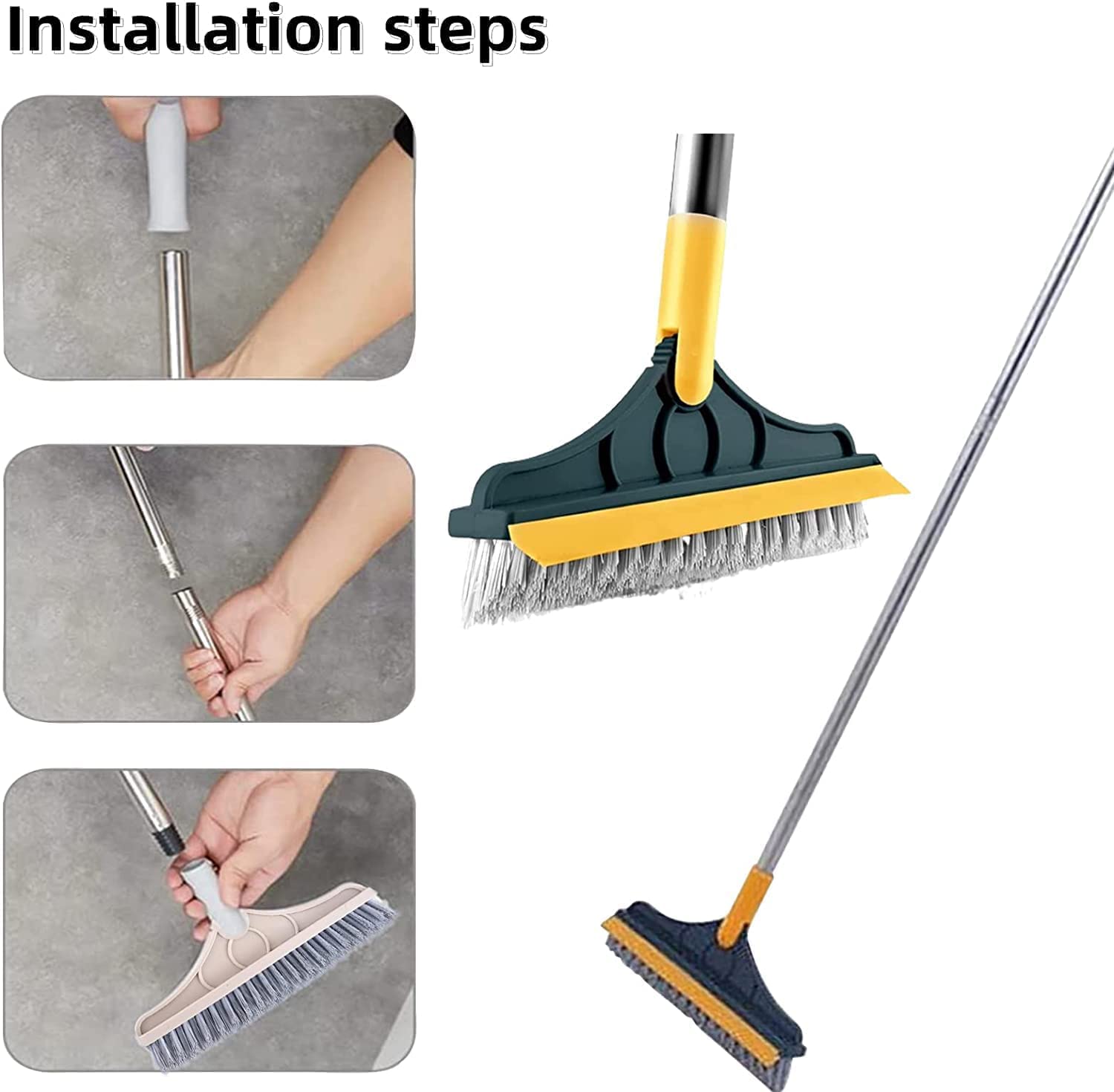 Wazdorf 2-in-1 Bathroom Brush with Wiper - 120° Rotating Floor Scrub Brush with Long Handle for Tile, Kitchen & Bathroom Cleaning | Perfect for Grout Cleaning, Shower Walls & Hard-to-Reach Corners