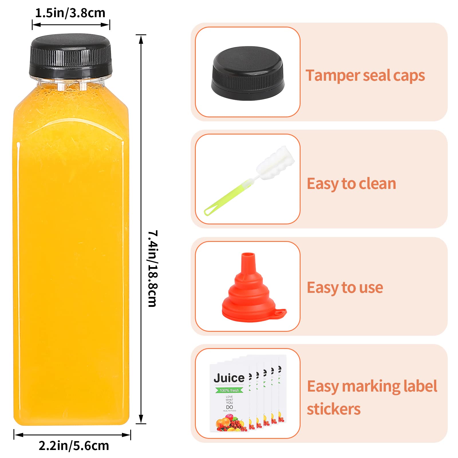 36-Pack 16oz Plastic Bottles with Lids - Reusable Juice & Beverage Containers for Milk, Smoothies, Tea - BPA-Free Leakproof Clear Drink Bottles for Home, Office, Gym & Travel