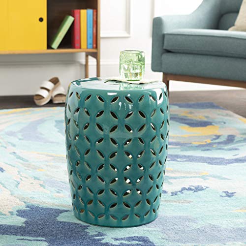 Surya Chantilly Garden Stool - Handcrafted Teal Ceramic Outdoor Stool for Patio, Garden, and Poolside Decor | Perfect for Seating, Side Table, or Decorative Accent