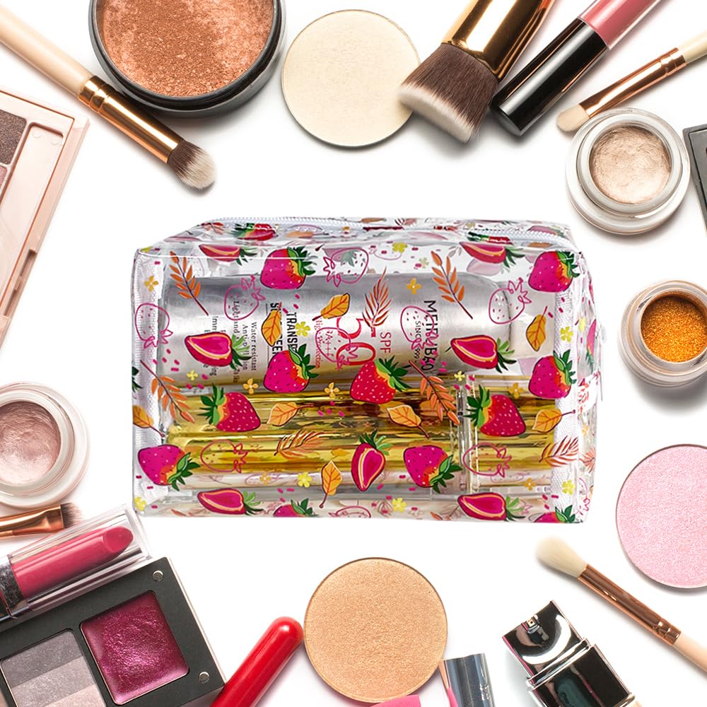 Cute Fruit Cosmetic Bag - Clear Makeup Toiletry Pouch with Zipper - Cartoon Portable Organizer Storage Holder - Set of 4 - Perfect for Travel, Gym, and Daily Beauty Essentials