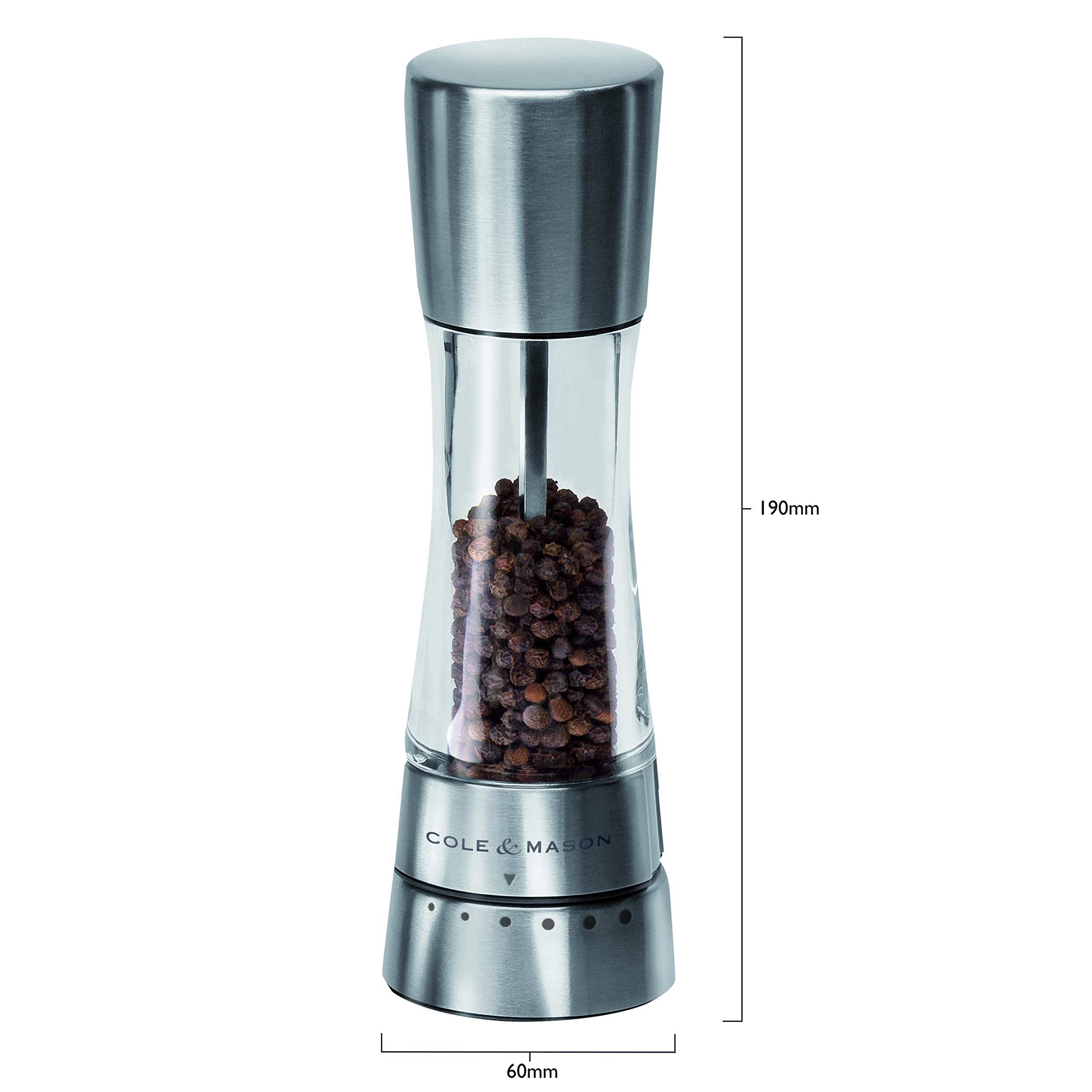 Cole & Mason Derwent Adjustable Salt Grinder - Premium Stainless Steel & Acrylic Design with Ceramic Precision Mechanism (190mm) - Perfect for Gourmet Cooking, Kitchen Countertops & Dinner Table Seasoning