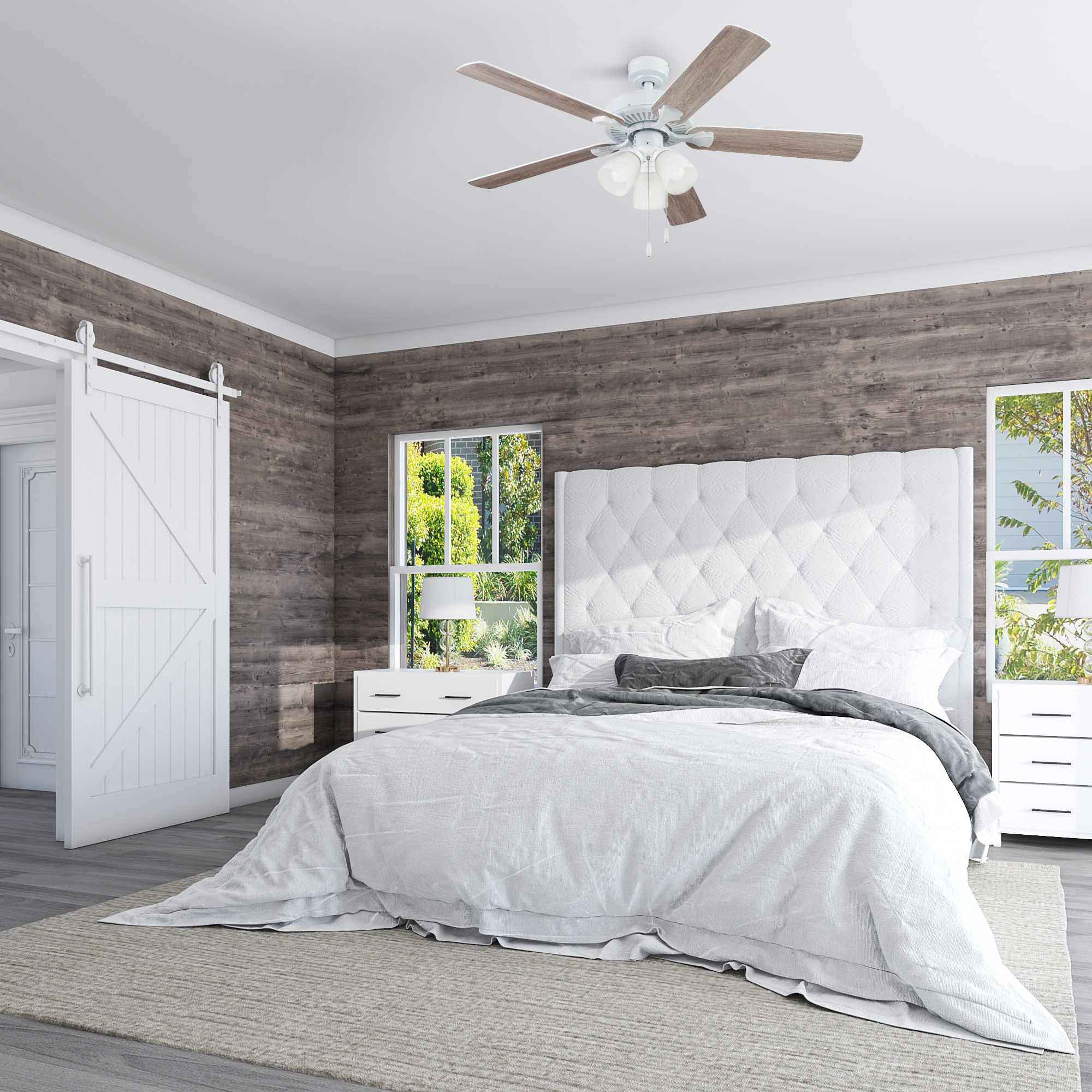 52 Inch White Stannor Ceiling Fan with Pull Chain - Perfect for Living Room, Bedroom, and Outdoor Covered Patios