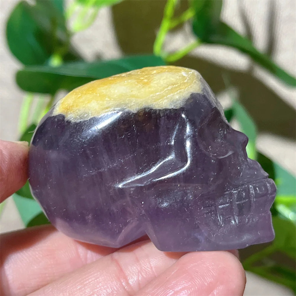 Natural Green and Purple Fluorite Crystal Skull Carving - Healing Stone, Quartz Mineral Gemstone for Spiritual Crafts, Home Decor, Meditation & Energy Work