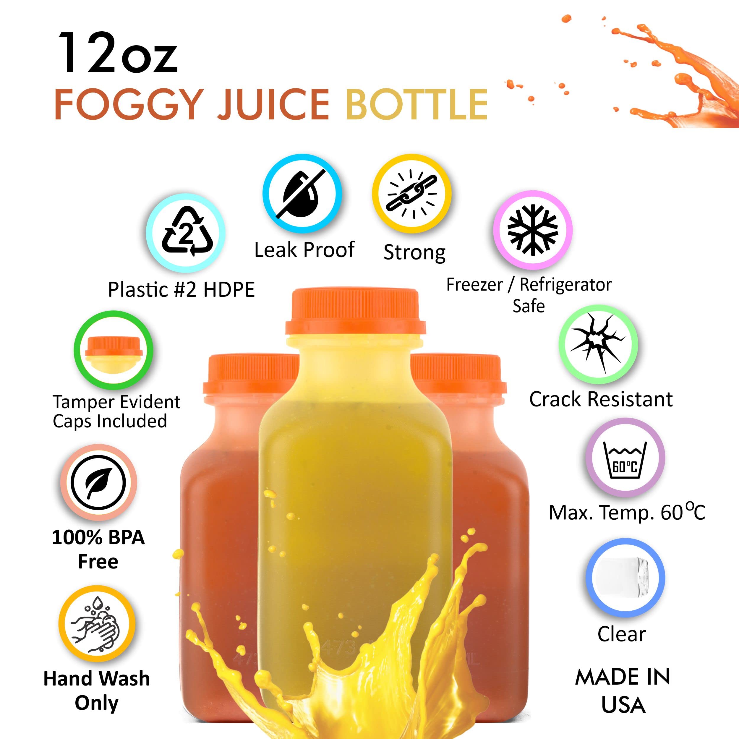 EcoQuality [200 Pack] 12oz Empty Plastic Juice Bottles with Tamper Evident Caps - BPA Free Smoothie & Beverage Containers for Juicing, Meal Prep, Picnics, Restaurants & Home Use