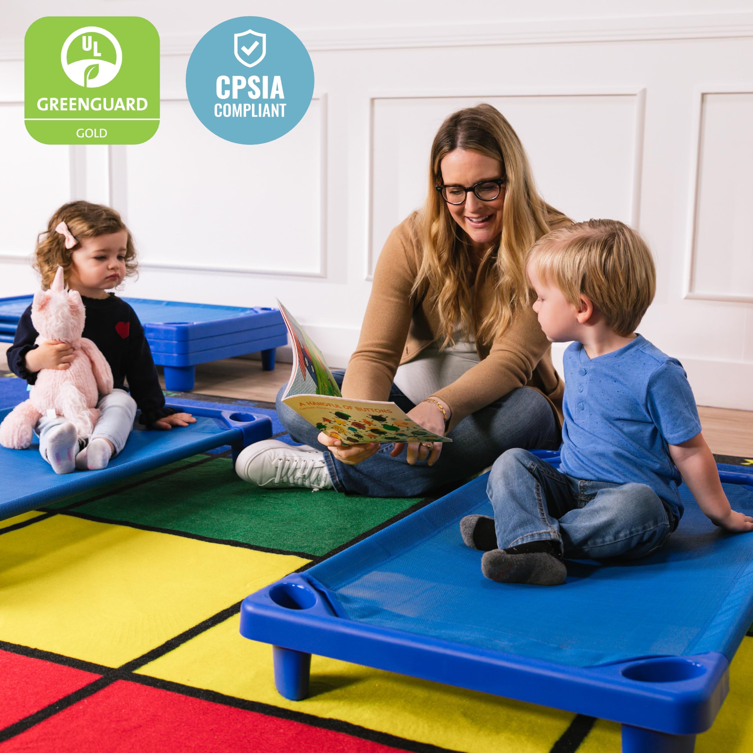 ECR4Kids Streamline Toddler Cot - Blue 6-Pack for Daycare, Preschool & Classroom Nap Time | Durable Kids Sleeping Cots for Early Childhood Education