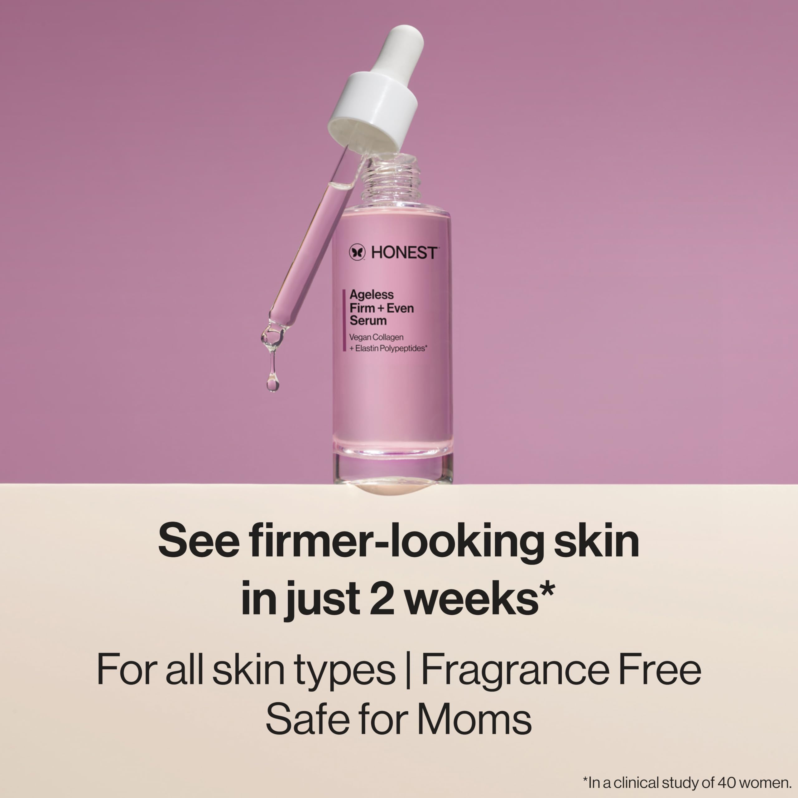 Honest Beauty Ageless Firm & Even Serum with Vegan Collagen & Elastin Polypeptides - Firming & Brightening Face Serum for Youthful Skin - Fragrance Free, EWG Verified, Vegan, Cruelty-Free (1 fl oz) - Perfect for Daily Skincare Routine & Anti-Aging Treatment