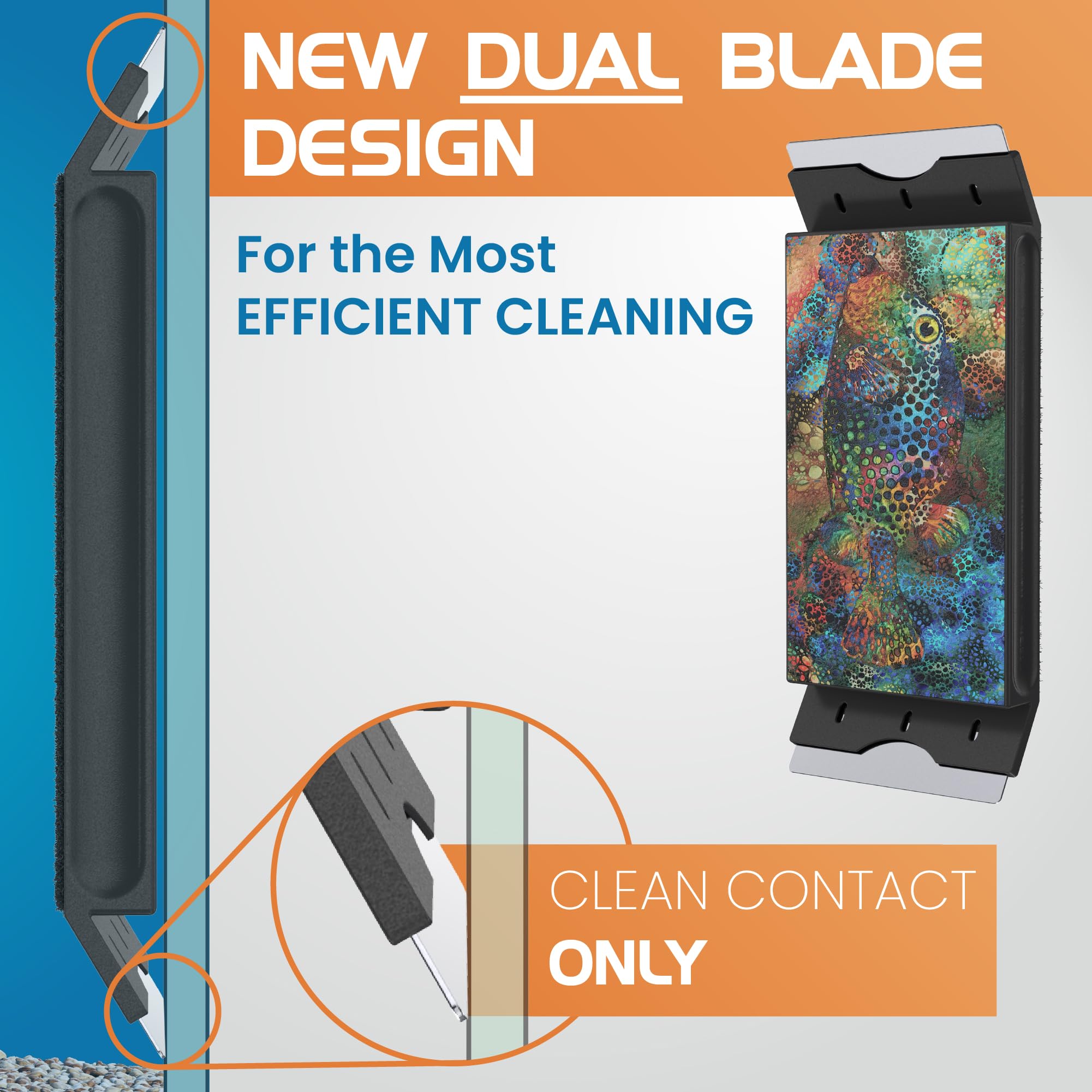 Flipper Edge Puffer Limited Edition Magnetic Aquarium Cleaner - 2-in-1 Dual Blade Scrubber & Scraper for Fish Tank Cleaning | Efficient Glass & Acrylic Surface Maintenance Tool | Perfect for Freshwater & Saltwater Aquariums, Home or Office Decor
