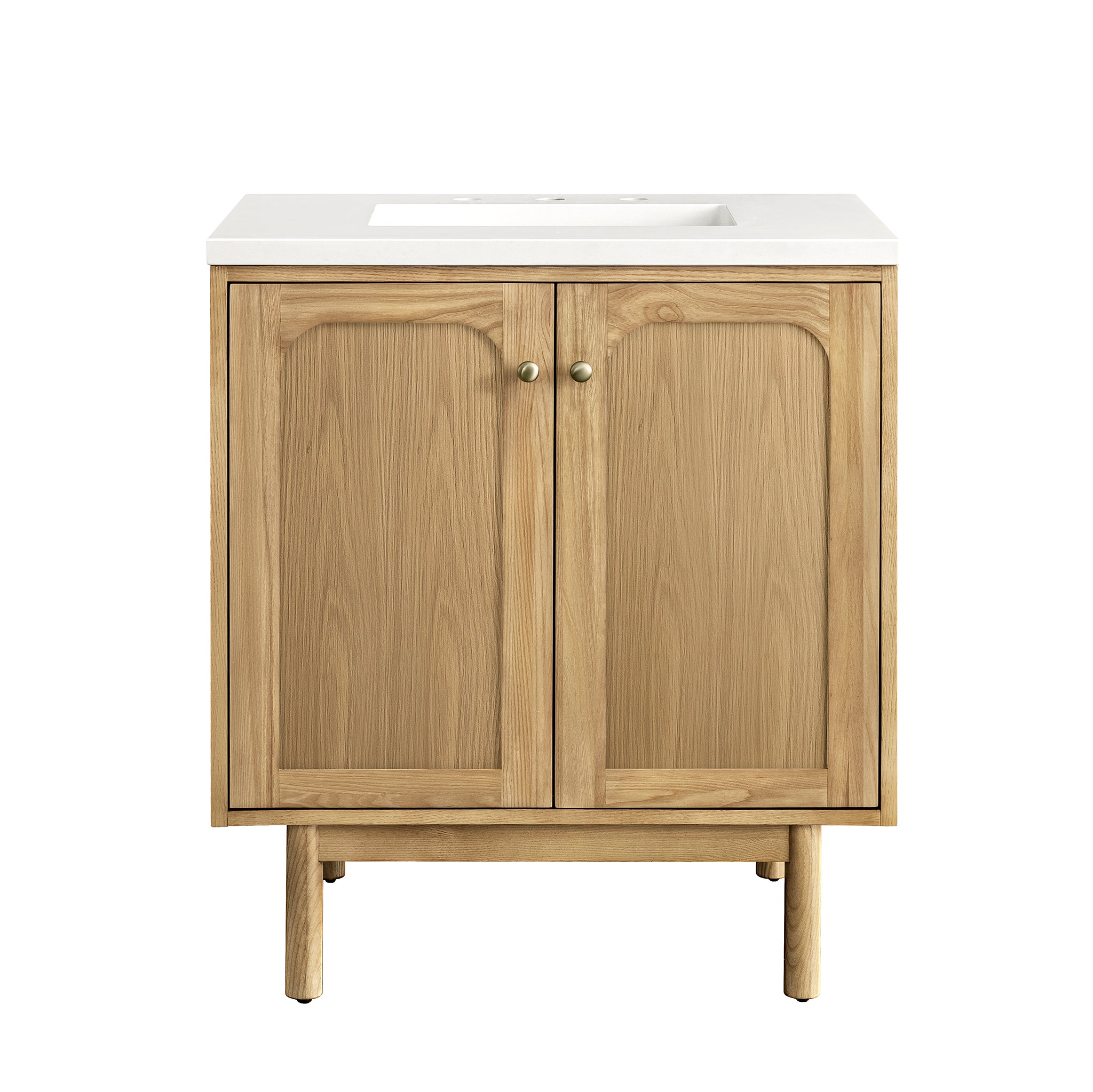 Laurent 30 Inch Single Bathroom Vanity Set - Light Natural Oak Wood with 3CM White Zeus Quartz Countertop | Perfect for Modern Master Bathrooms & Powder Rooms