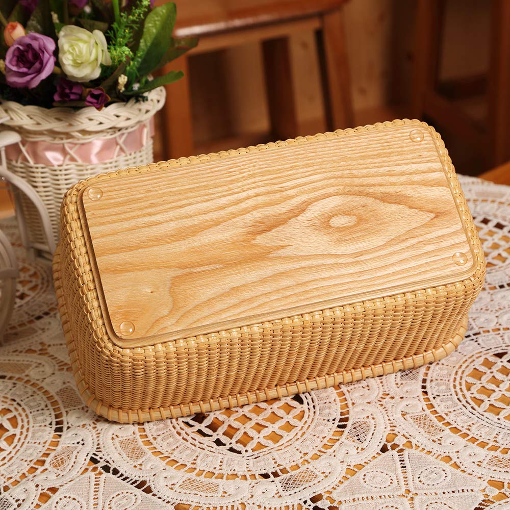 Natural Rattan Storage Basket - Handwoven Cane-on-Cane Weave Nantucket Style Organizer Box for Home Decor, Shelf & Cabinet Storage - Perfect for Bathroom, Bedroom, and Office Organization