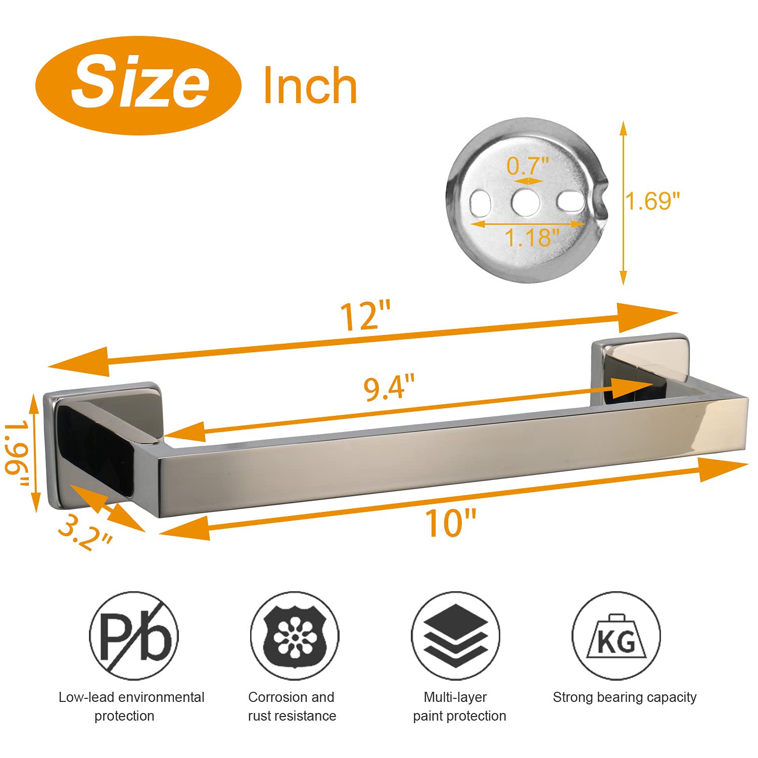 TocTen Heavy Duty Stainless Steel Towel Rack - 12