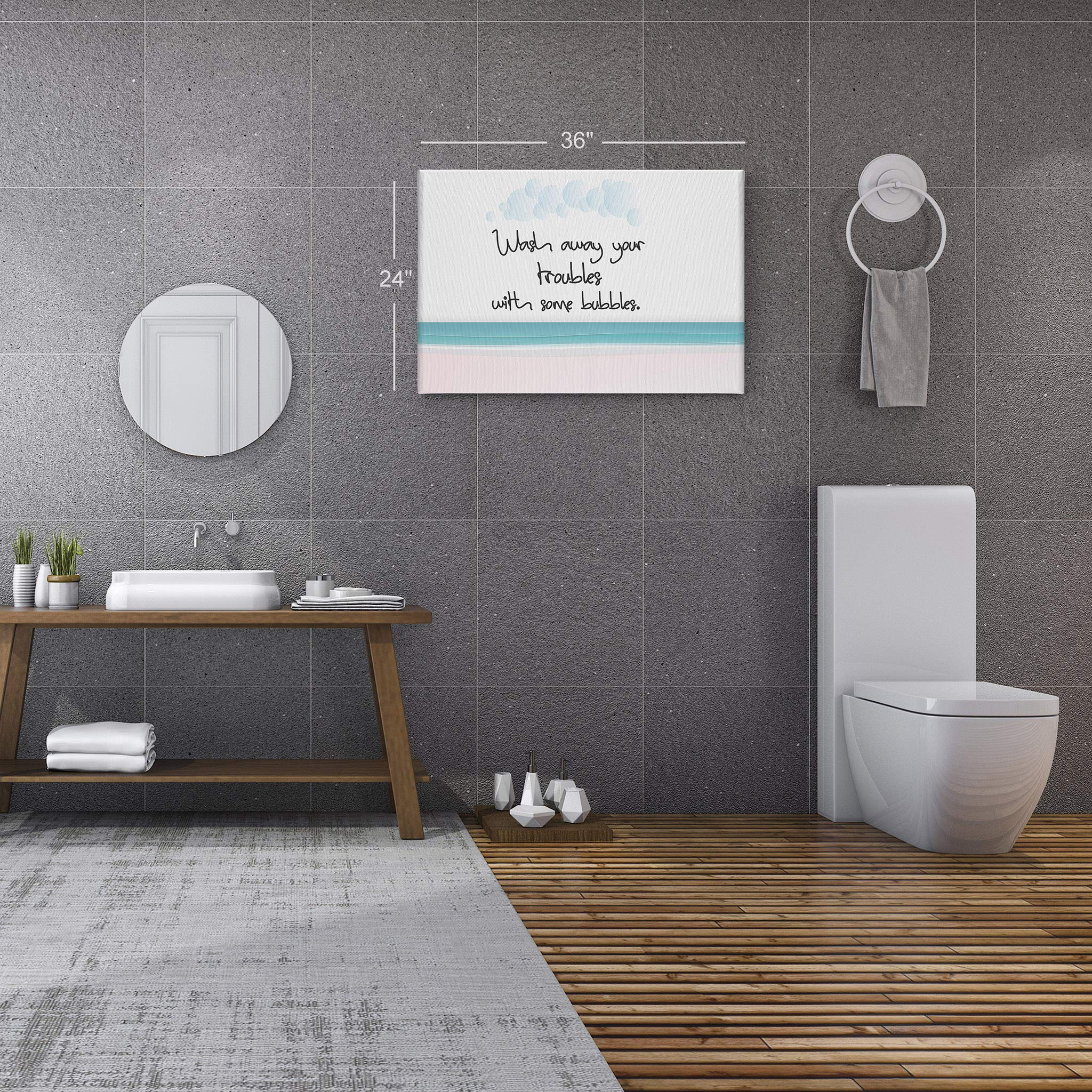 Smile Art Design 'Wash Away Your Troubles with Some Bubbles' Canvas Print - Funny Kids Bathroom Wall Decor Sign, 11x17 Inches, Ready to Hang, Made in USA - Perfect for Bathroom, Nursery, or Playroom Decor