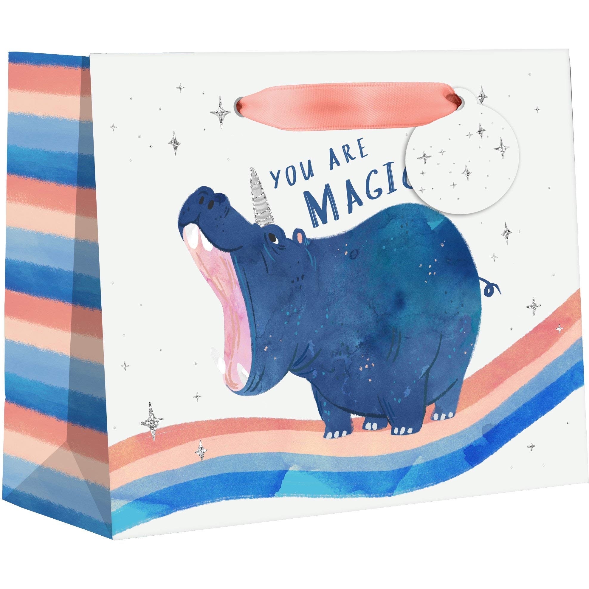 Jillson Roberts Medium Gift Bags with Hippo Design - 12 Pack | Perfect for Birthday Parties, Baby Showers & Wedding Favors