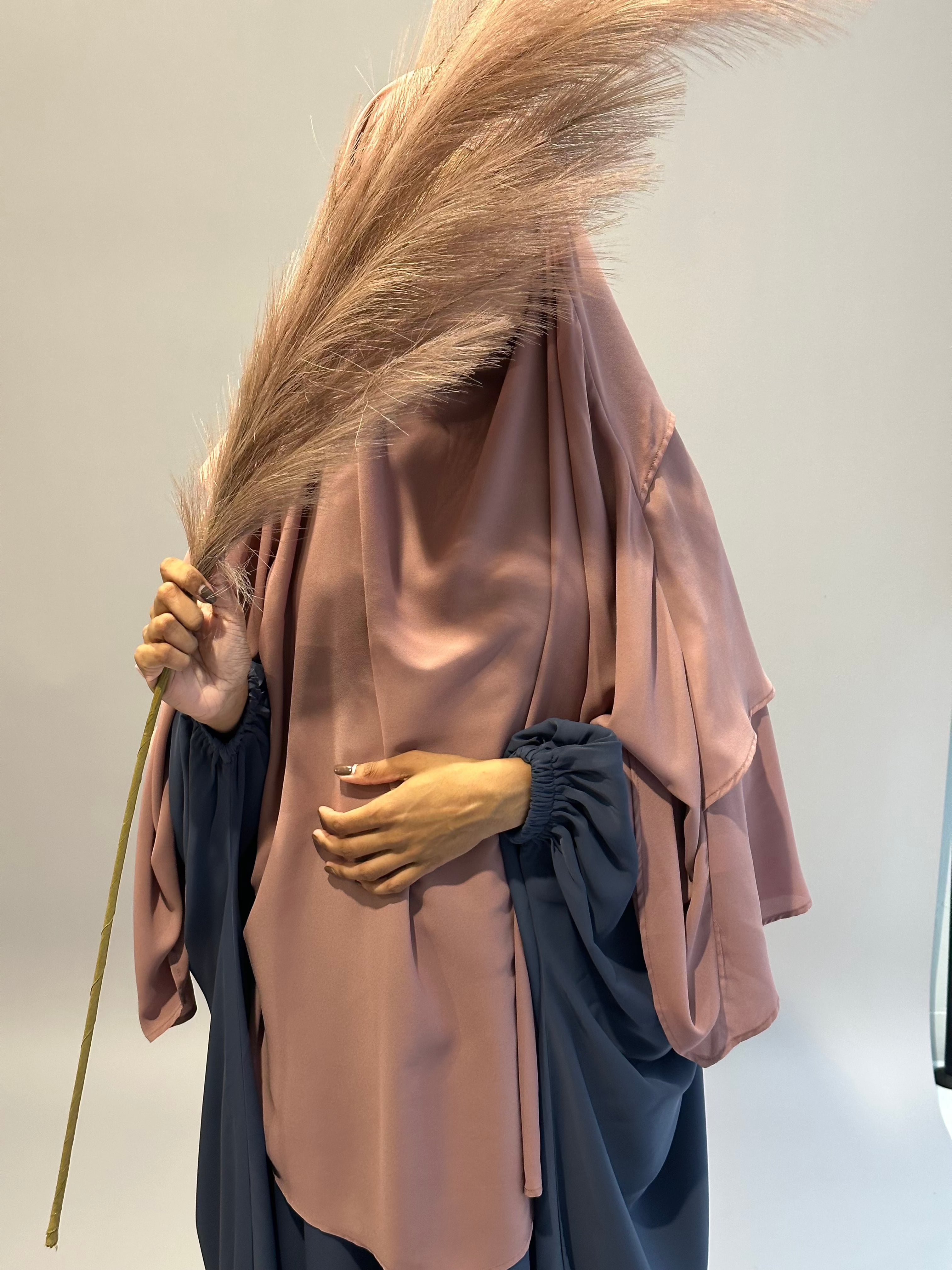3 Layer Khimar Scarf - Dusty Pink Islamic Hijab for Women - Perfect for Prayer, Modest Fashion, and Everyday Wear