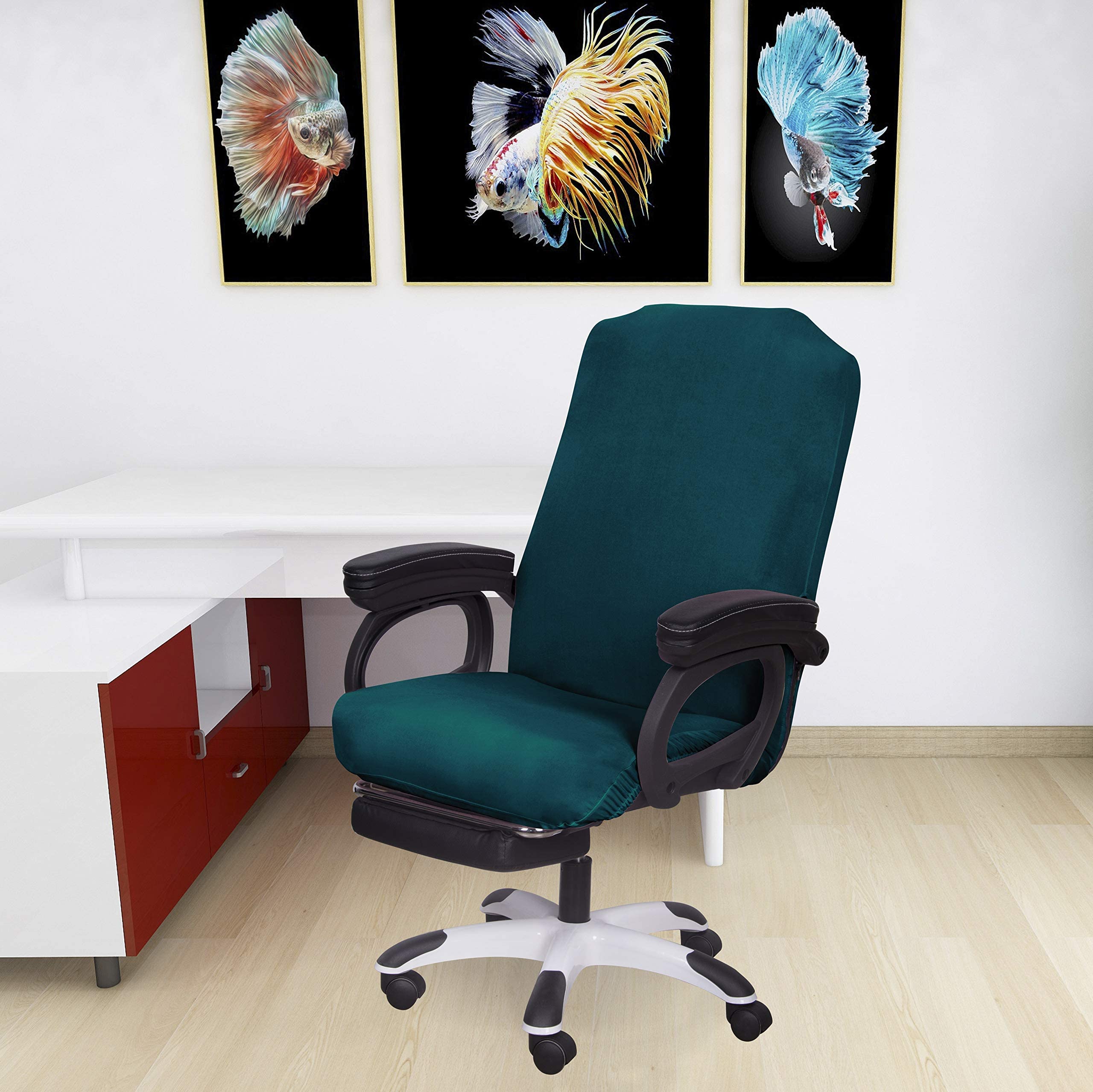 SARAFLORA Office Chair Covers - Large Sapphire Blue, Universal Removable Zippered Computer Chair Cover for High Back Desk Chairs, Washable Seat Protector for Pets - Perfect for Home Office, Gaming & Workspace Decor