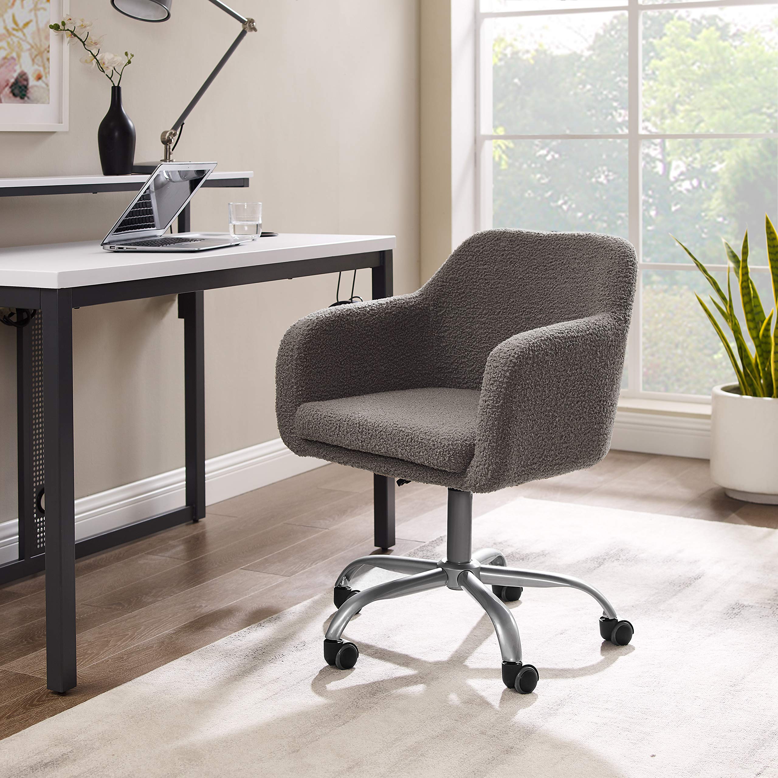 Linon Grey Upholstered Adjustable Brooklyn Office Chair - Ergonomic Desk Chair with Lumbar Support for Home & Office Workspace, Gaming, and Study
