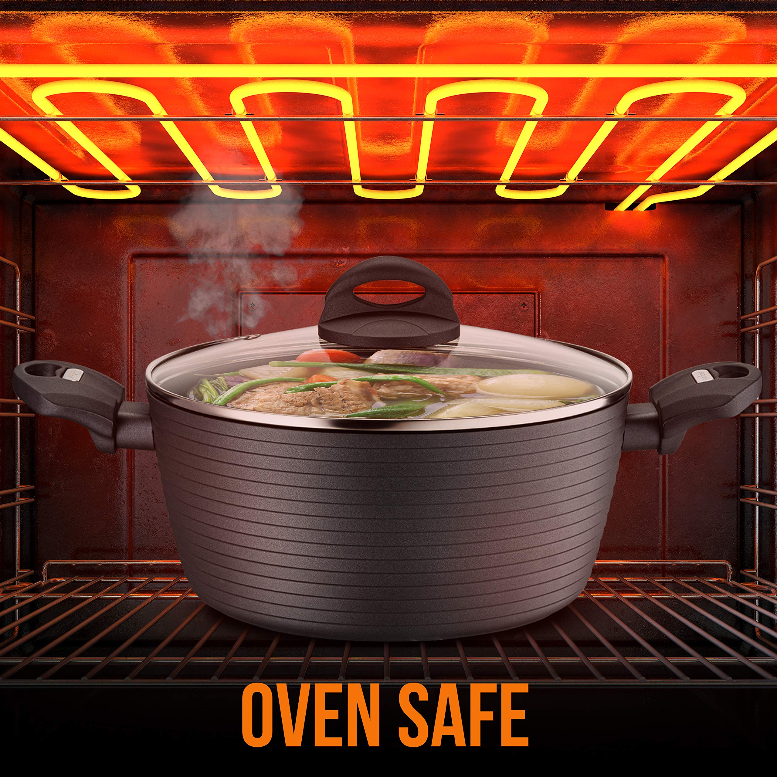 NutriChef Durable Dutch Oven Pot Lid - 9.5 Inch Tempered Glass Cover, Oven & Dishwasher Safe, Fits Model NCCW12S - Perfect for Slow Cooking, Baking & Serving Dishes